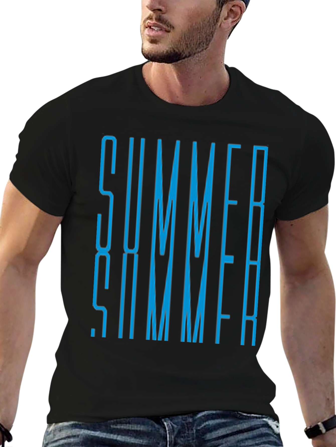 Black Summer Graphic Print Black T-Shirt view 6