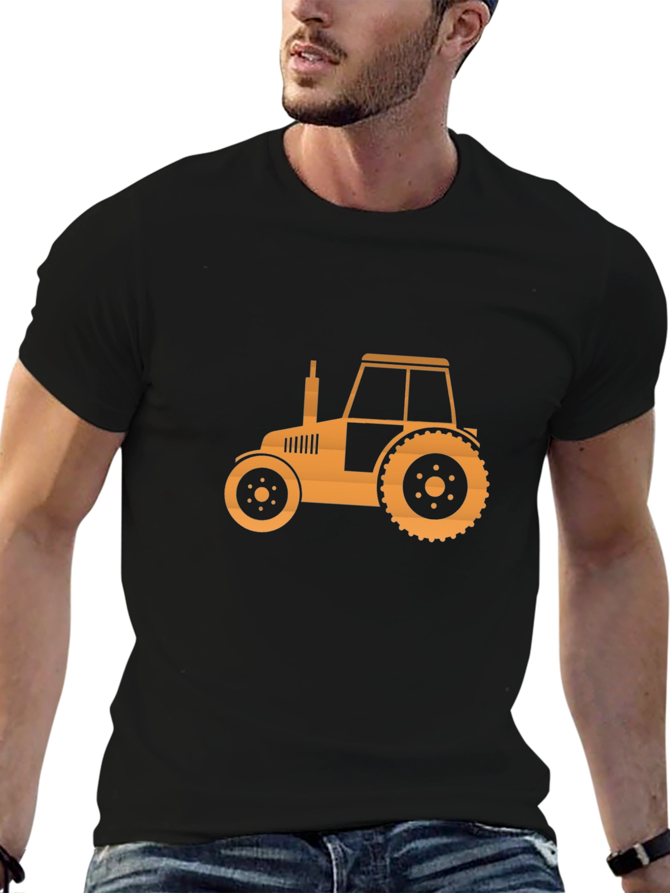 Black Tractor Graphic Tee - Men's Black Cotton T-Shirt view 6
