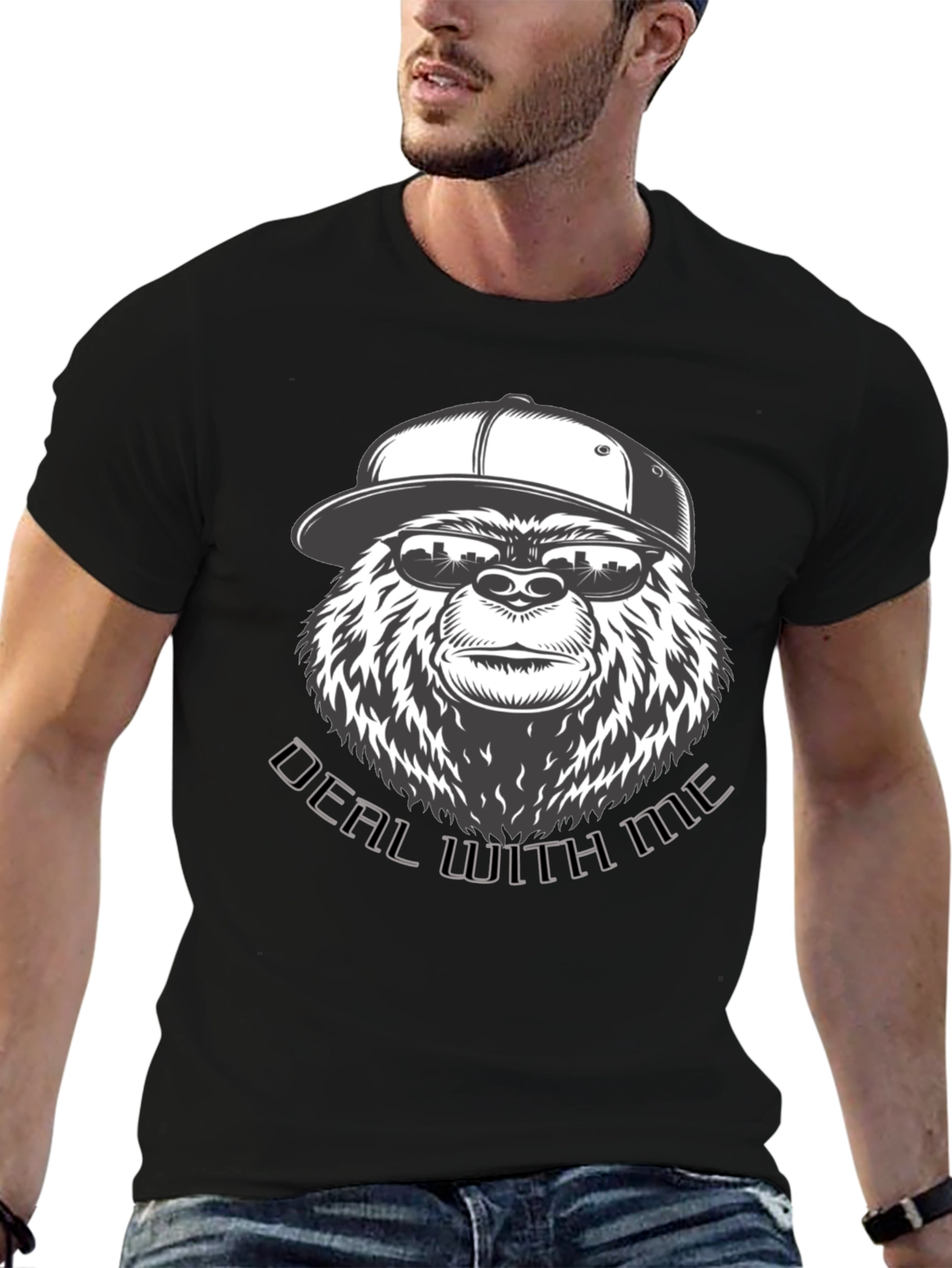 Black Cool Gorilla Deal With Me Black Graphic T-Shirt view 6