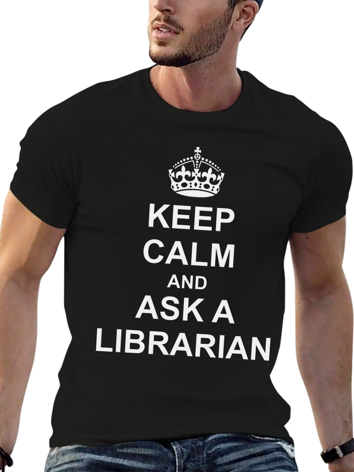 Black Keep Calm and Ask a Librarian Black T-Shirt view 6