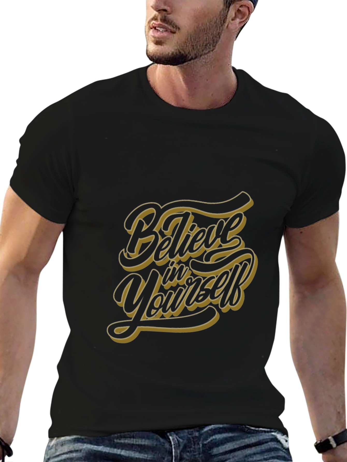 Black Believe in Yourself Graphic Tee - Stylish Black T-Shirt view 6
