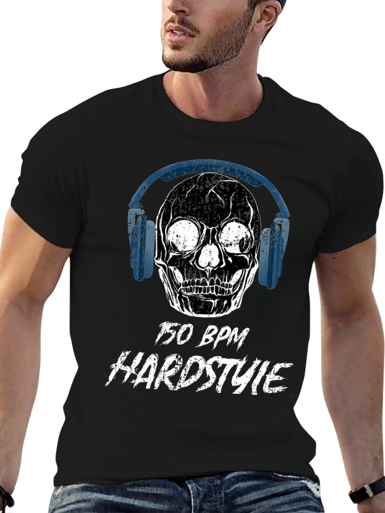 Black 150 BPM Hardstyle Skull T-Shirt view 6