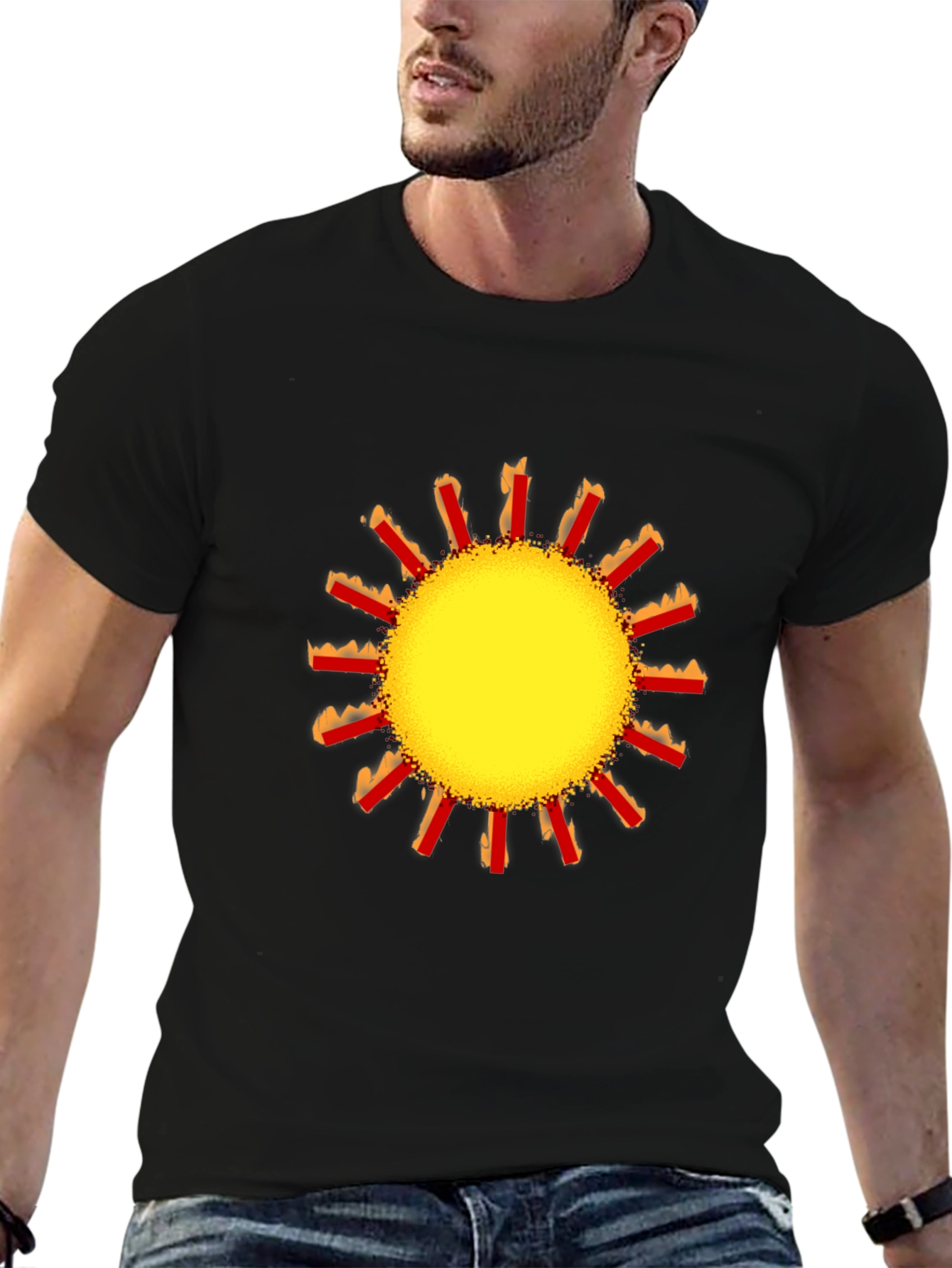 Black Vibrant Sun Graphic Black T-Shirt view 6