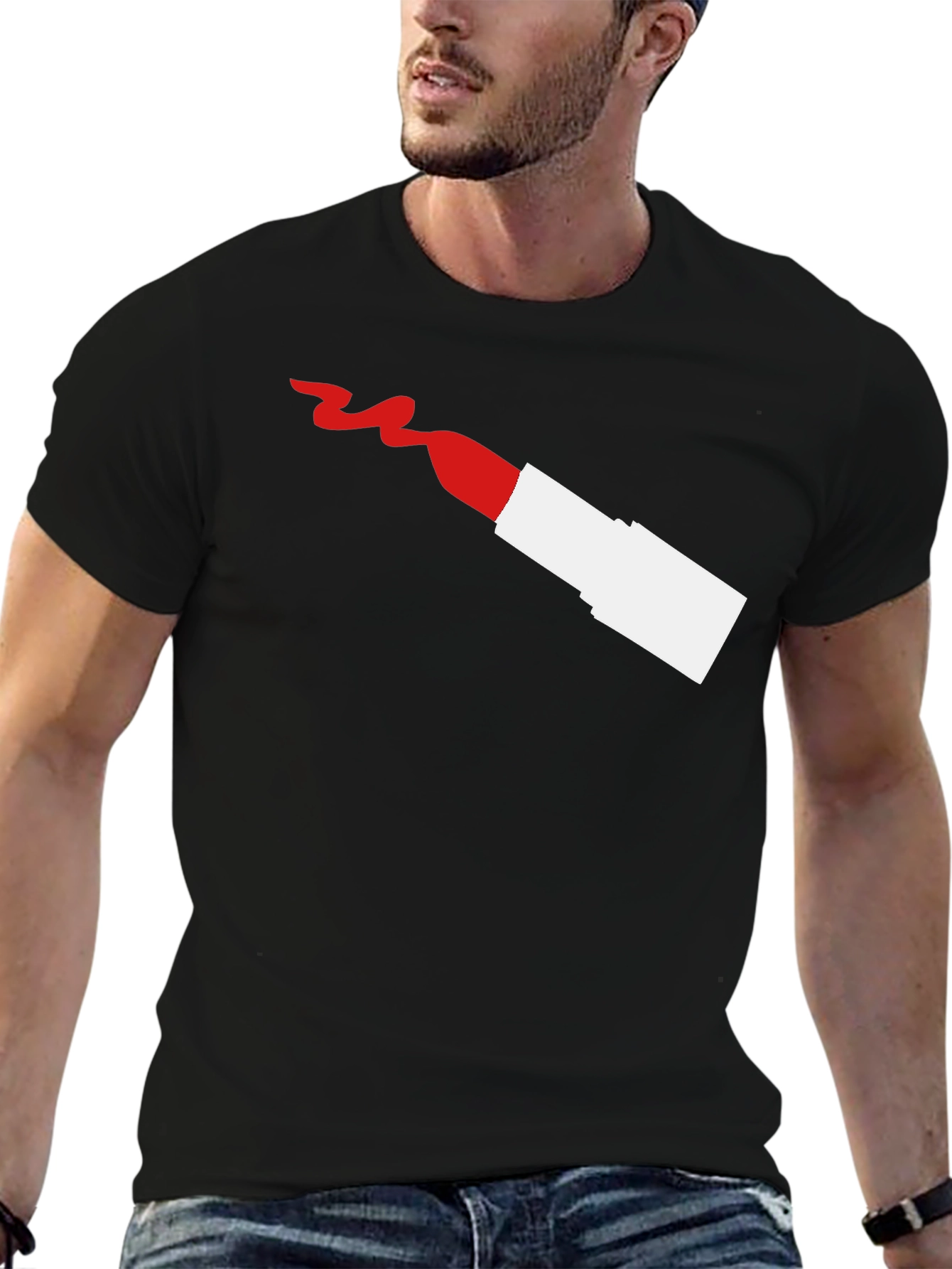 Black Modern Lipstick Graphic Tee - Stylish Men's T-Shirt view 6