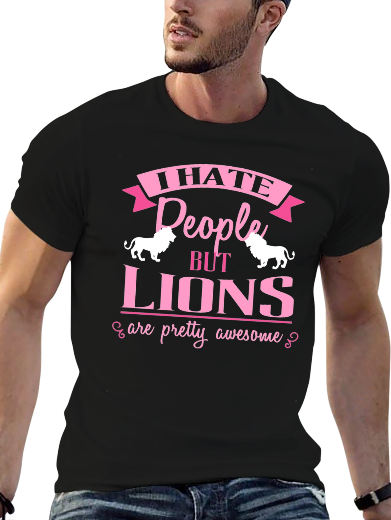 Black I Hate People But Lions T-Shirt view 6
