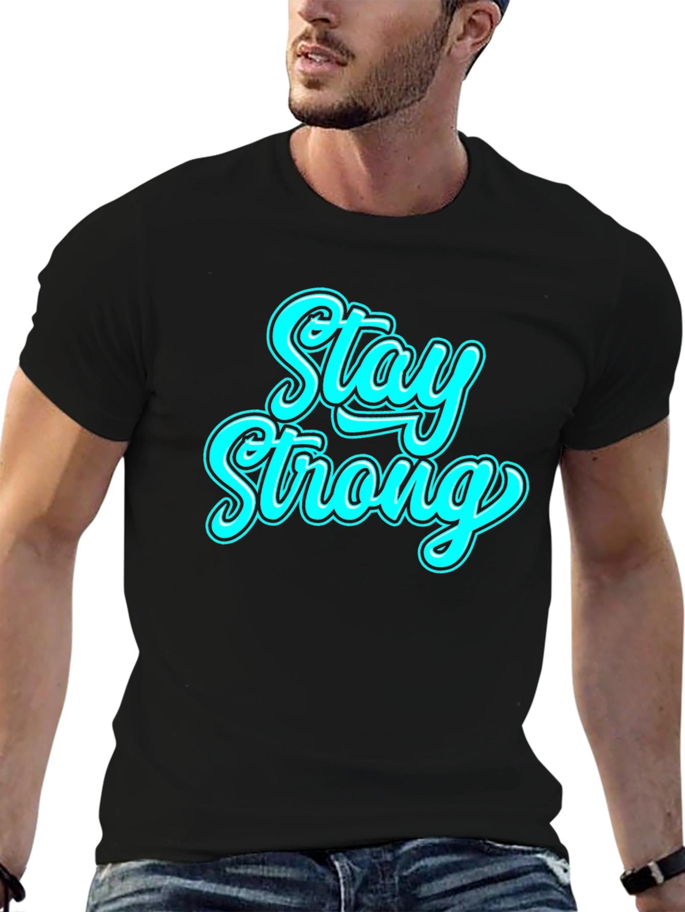 Black Stay Strong Black Graphic T-Shirt view 6