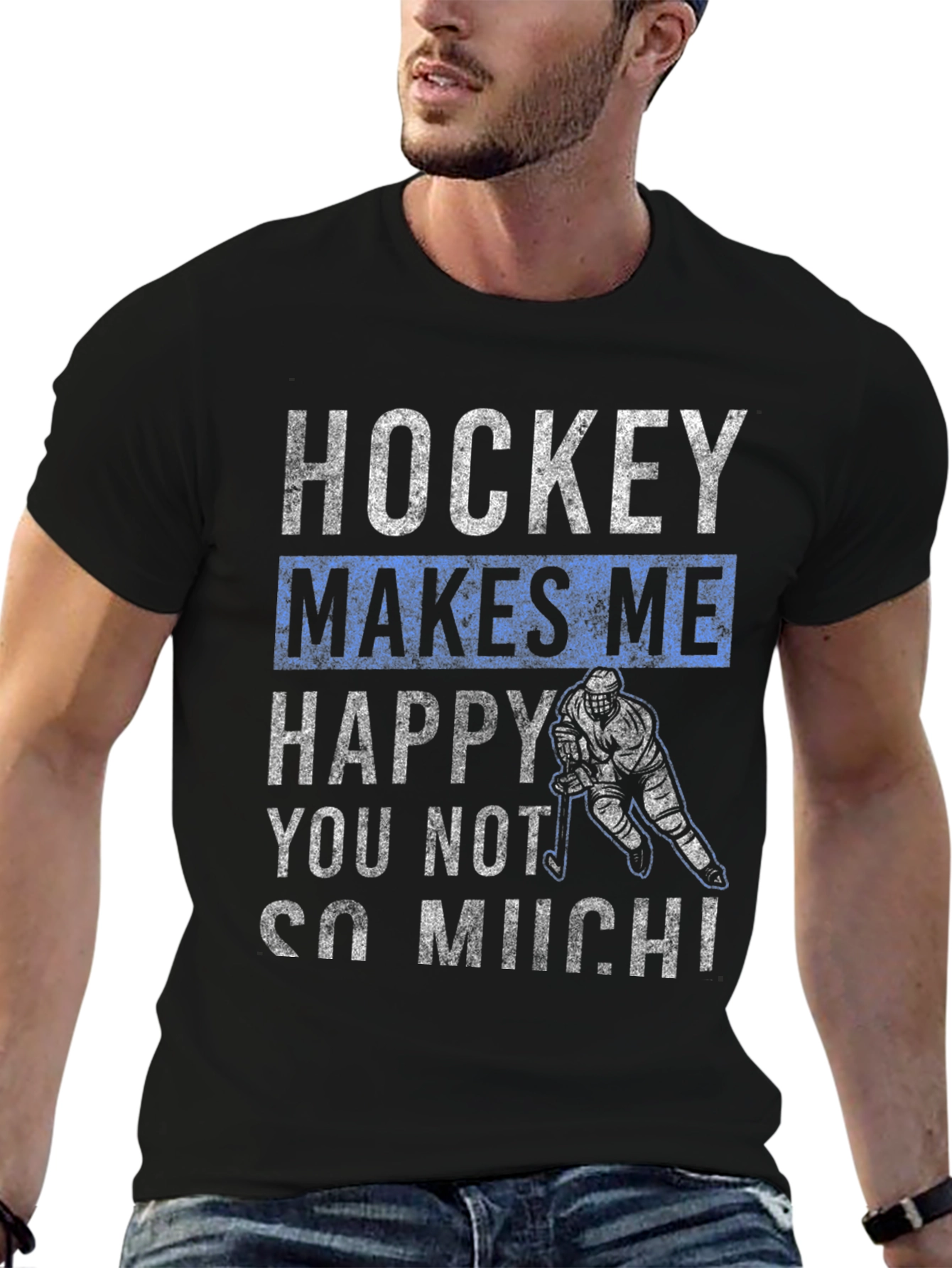 Black Hockey Makes Me Happy T-Shirt view 6