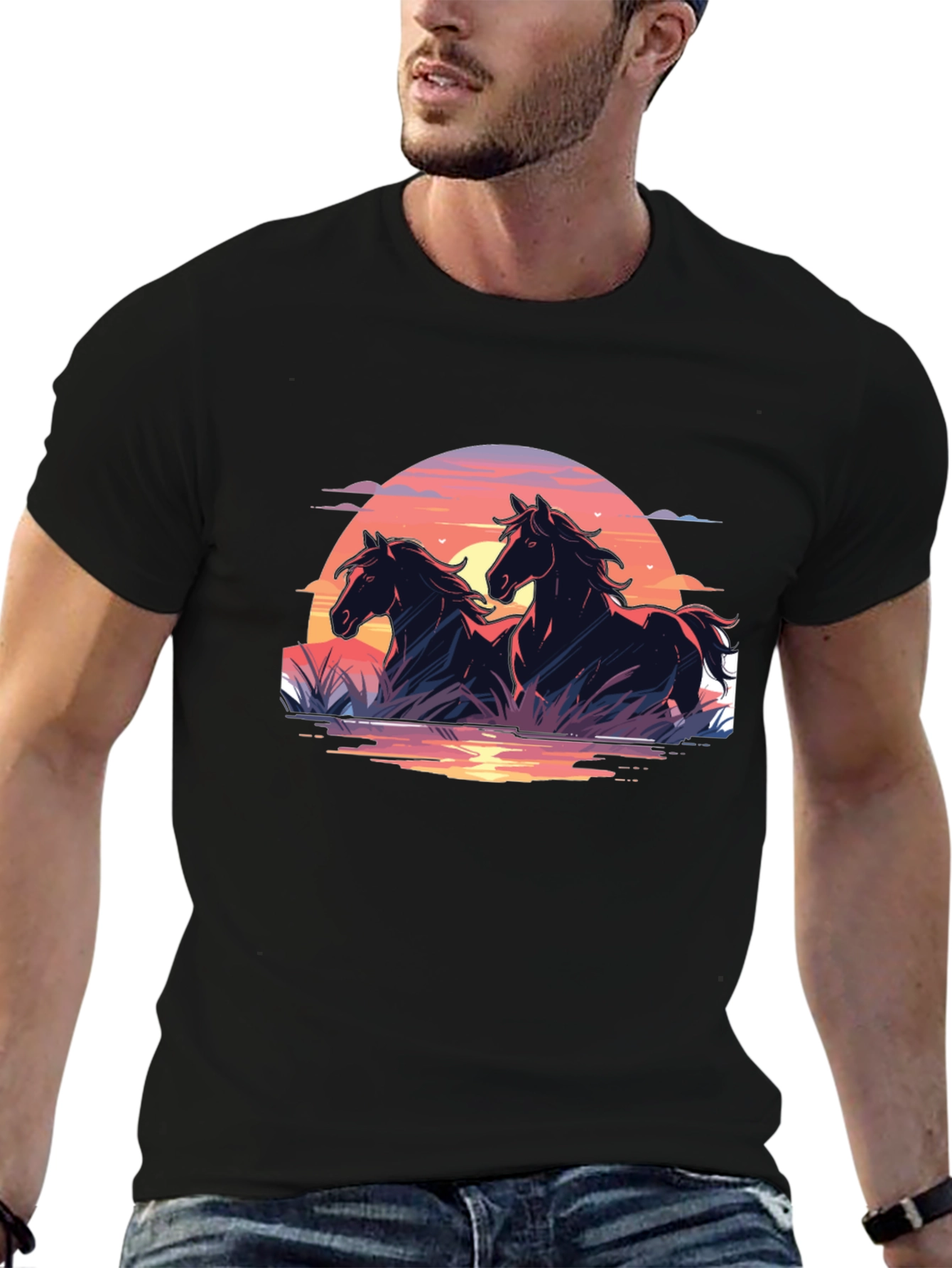 Black Black Horse Sunset Graphic Tee view 6
