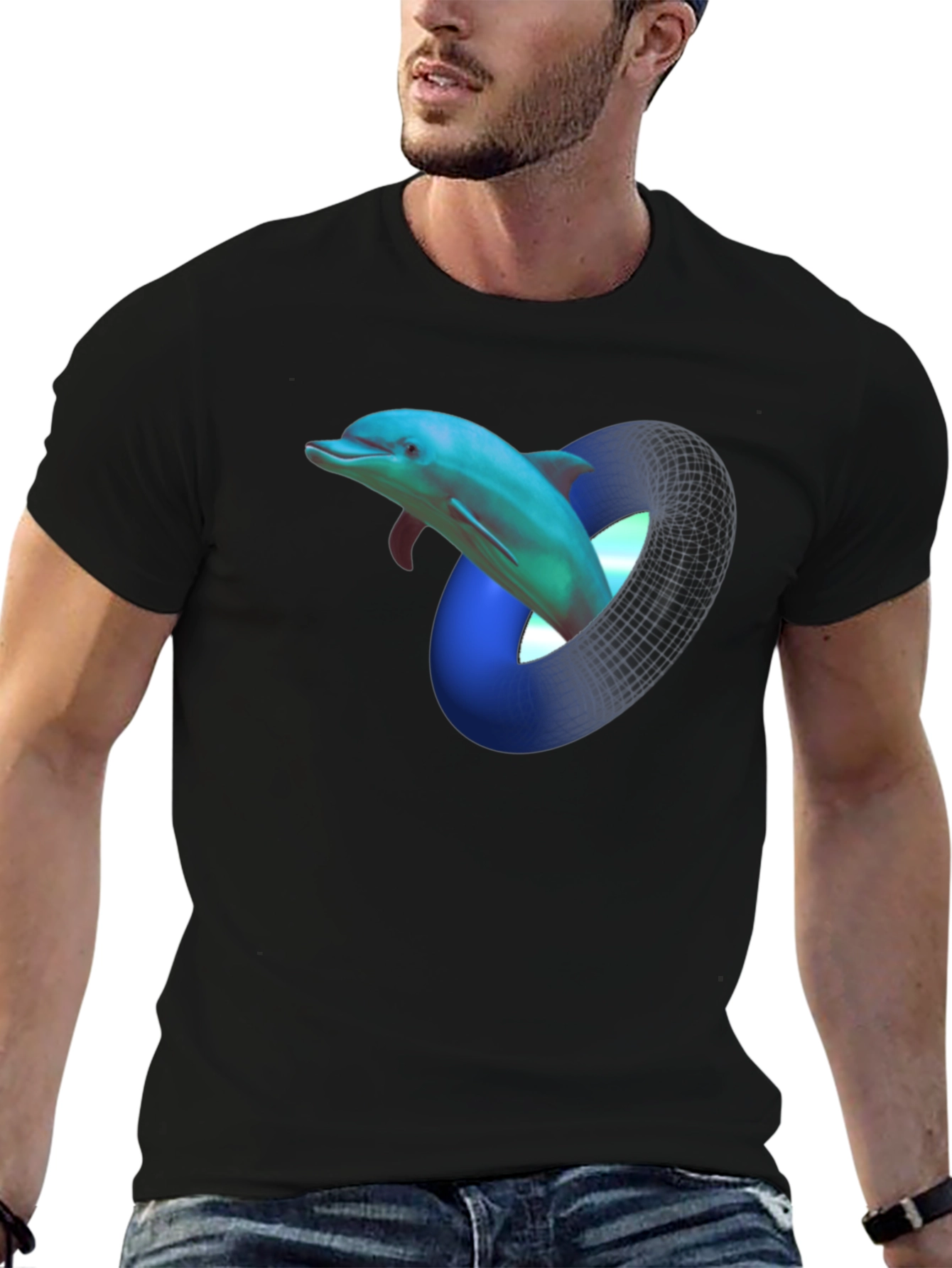 Black Dolphin Mobius Strip Graphic Black T-Shirt view 6