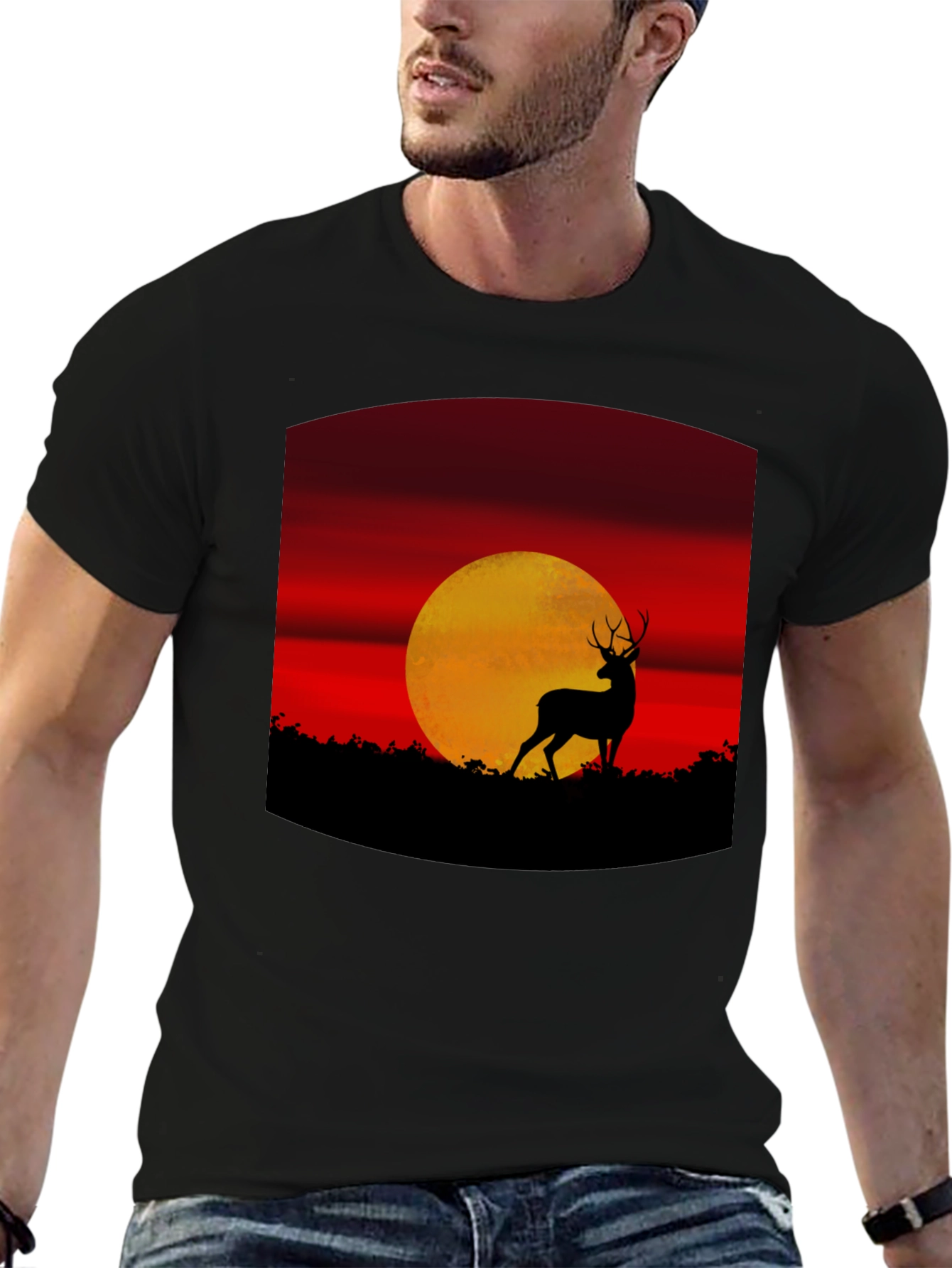 Black Deer Sunset Graphic Tee - Nature Inspired T-Shirt view 6