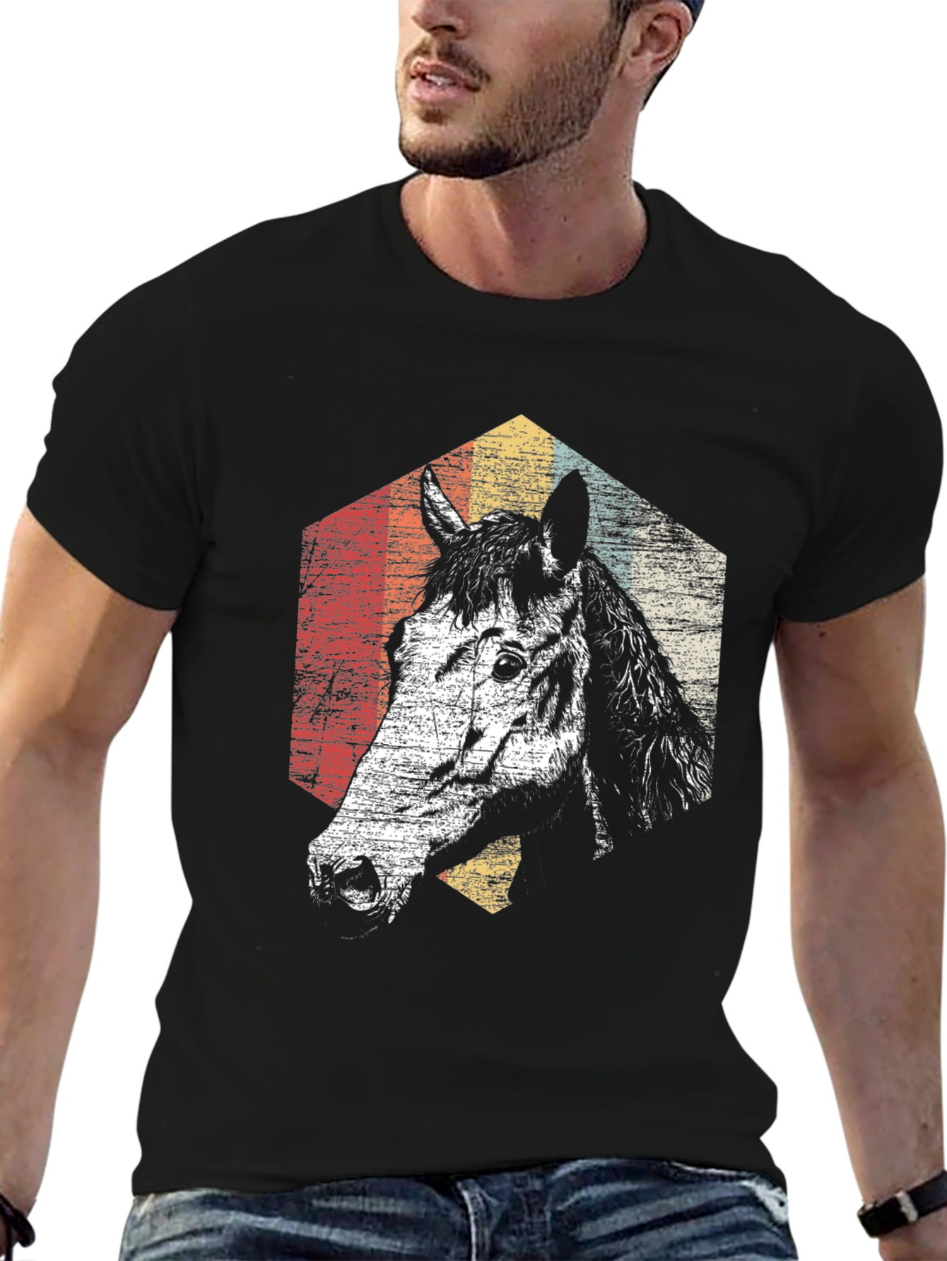 Black Retro Horse Graphic T-Shirt - Black view 6