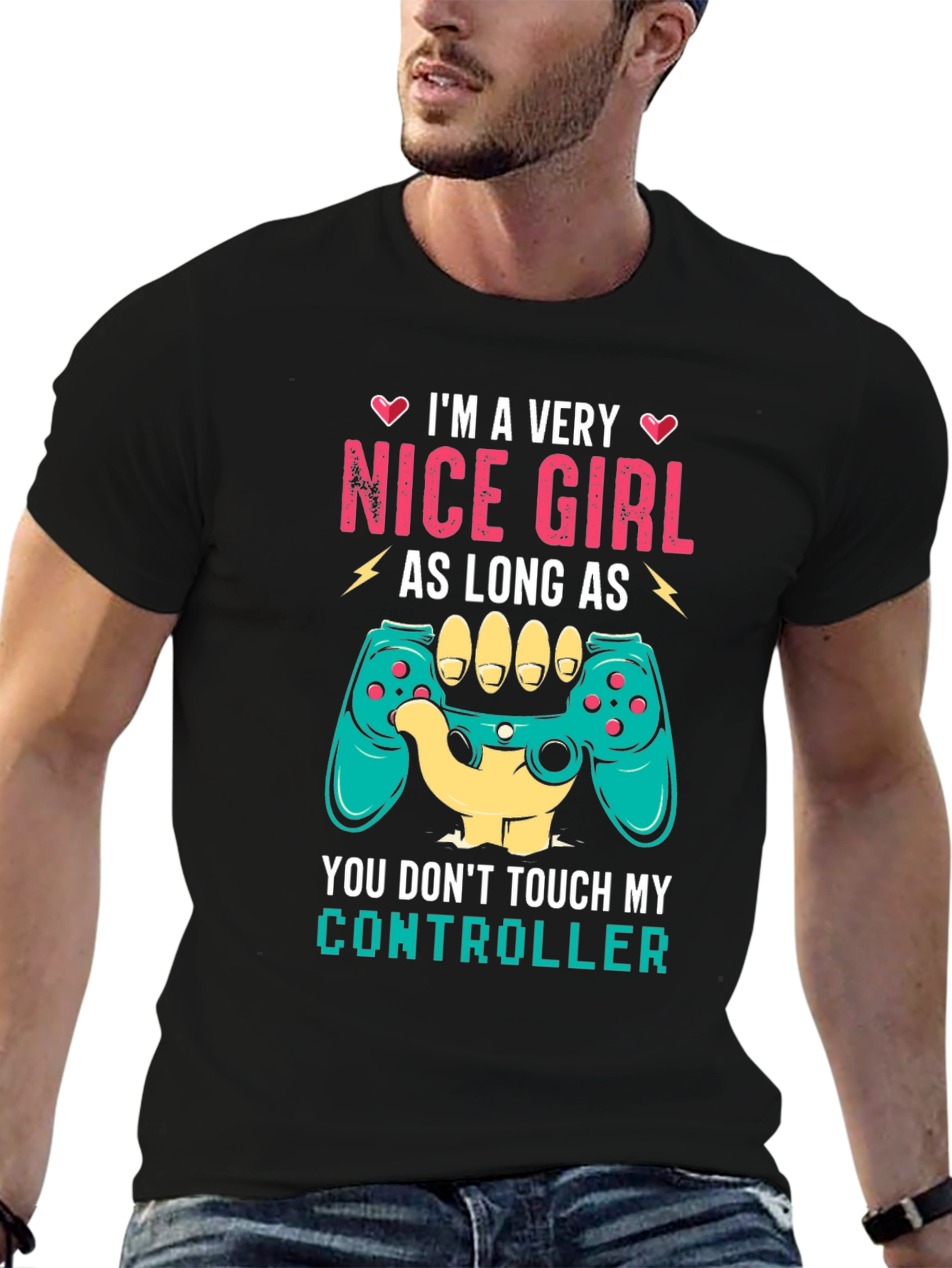 Black Nice Girl Controller T-Shirt Funny Gamer Tee view 6