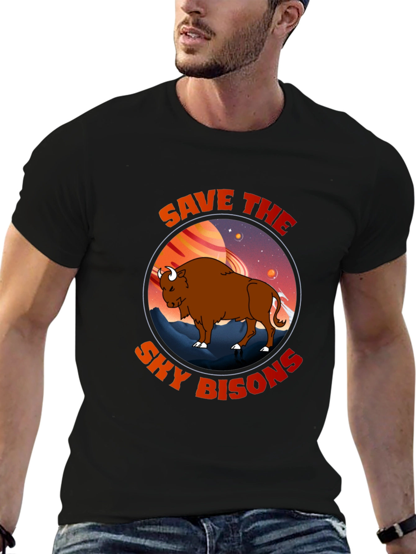 Black Save The Sky Bisons Graphic T-Shirt view 6