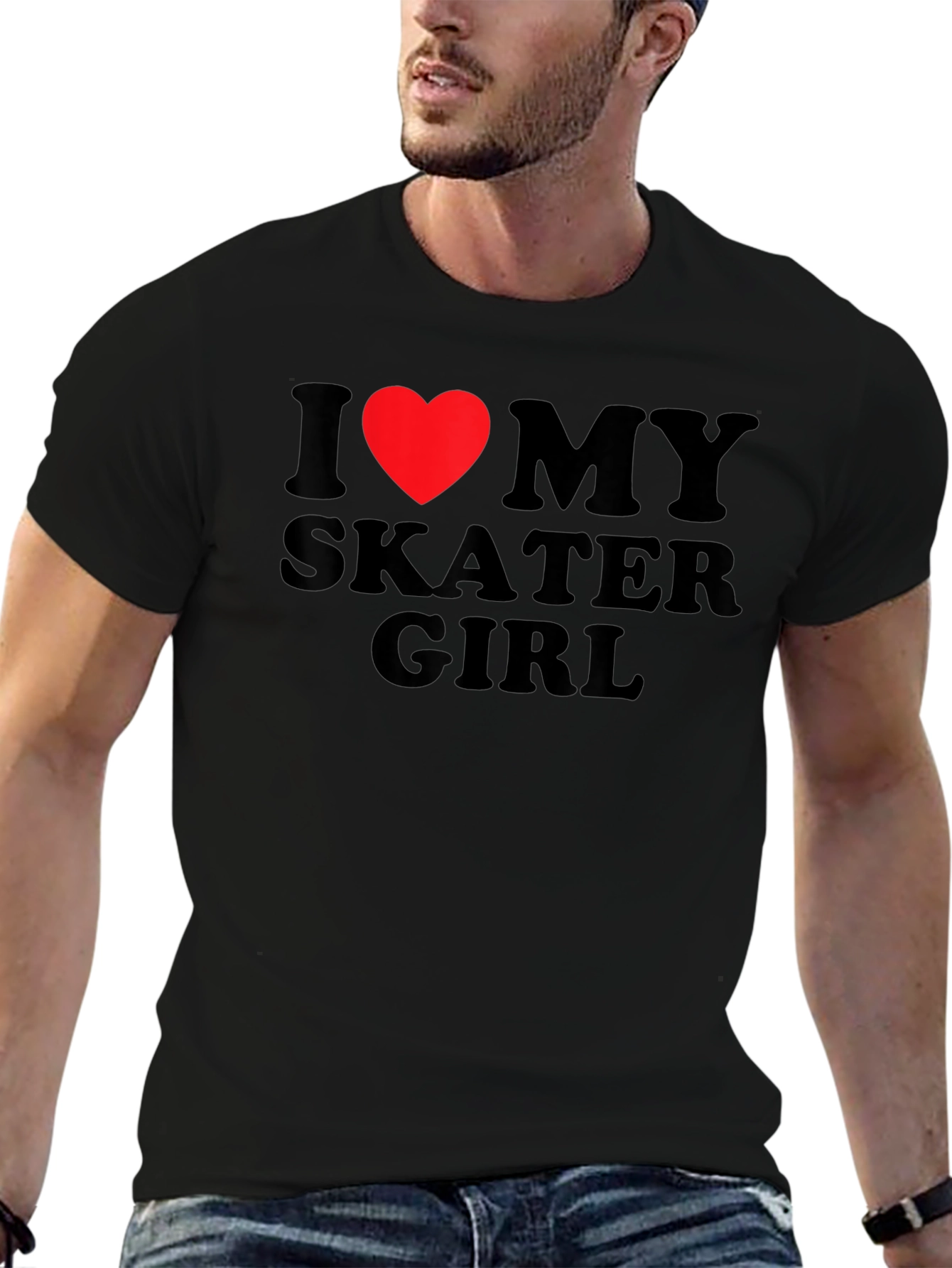 Black I Heart My Skater Girl T-Shirt - Black Cotton Tee view 6