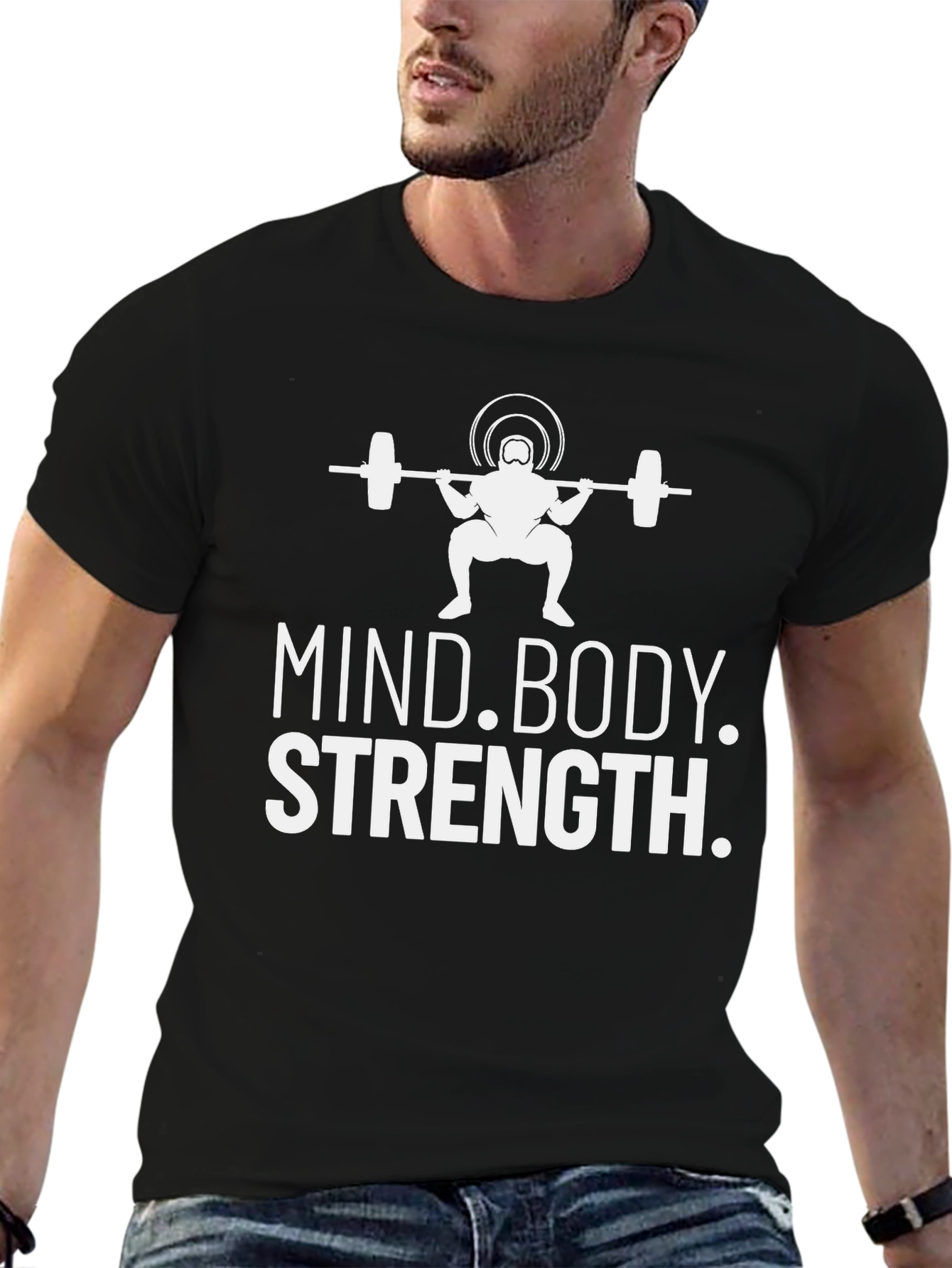 Black Mind Body Strength Weightlifting T-Shirt view 6