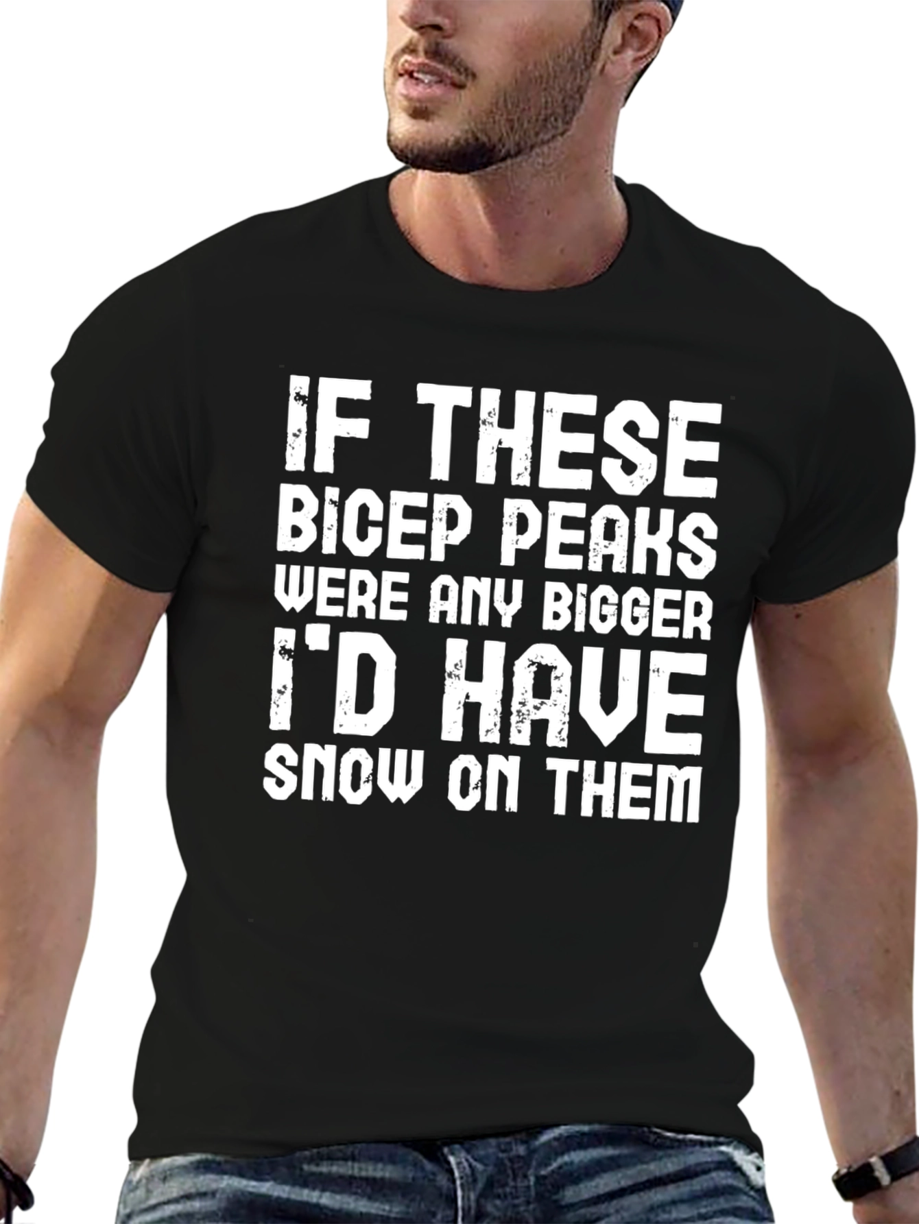 Black Bicep Peaks Humor T-Shirt view 6