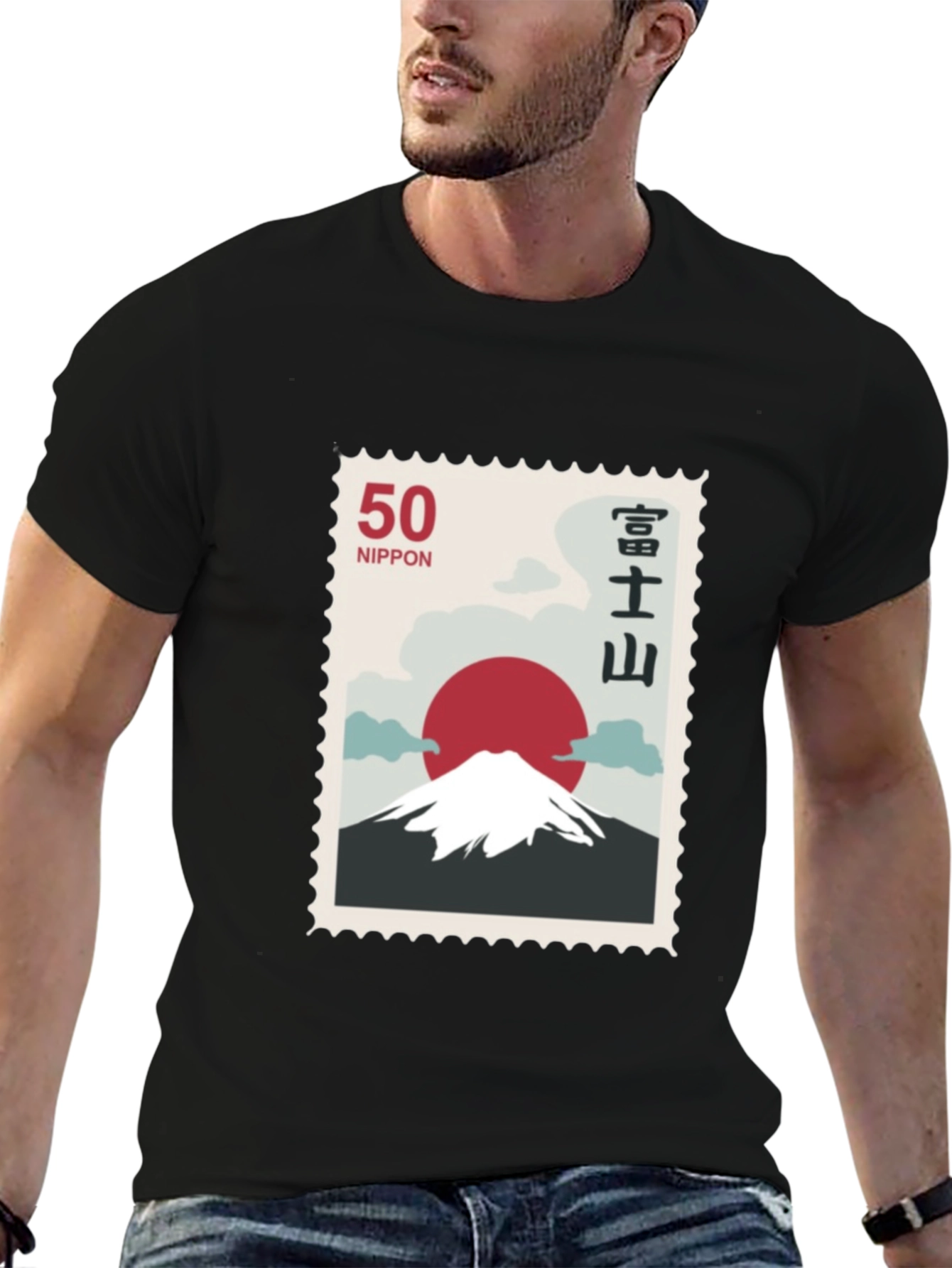 Black Japanese Mount Fuji Stamp T-Shirt view 6
