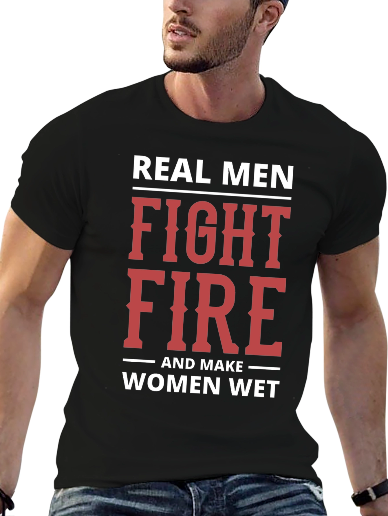 Black Real Men Fight Fire T-Shirt view 6