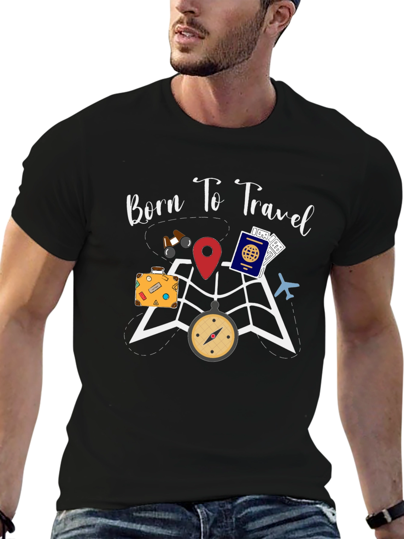 Black Born To Travel T-Shirt - Adventure Awaits! view 6