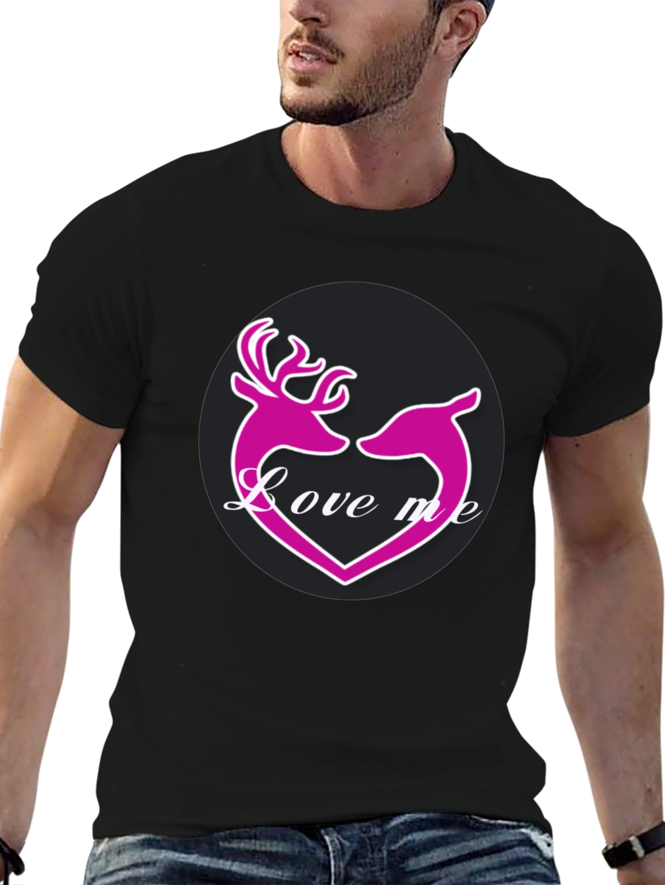 Black Love Me Deer Heart Graphic T-Shirt view 6