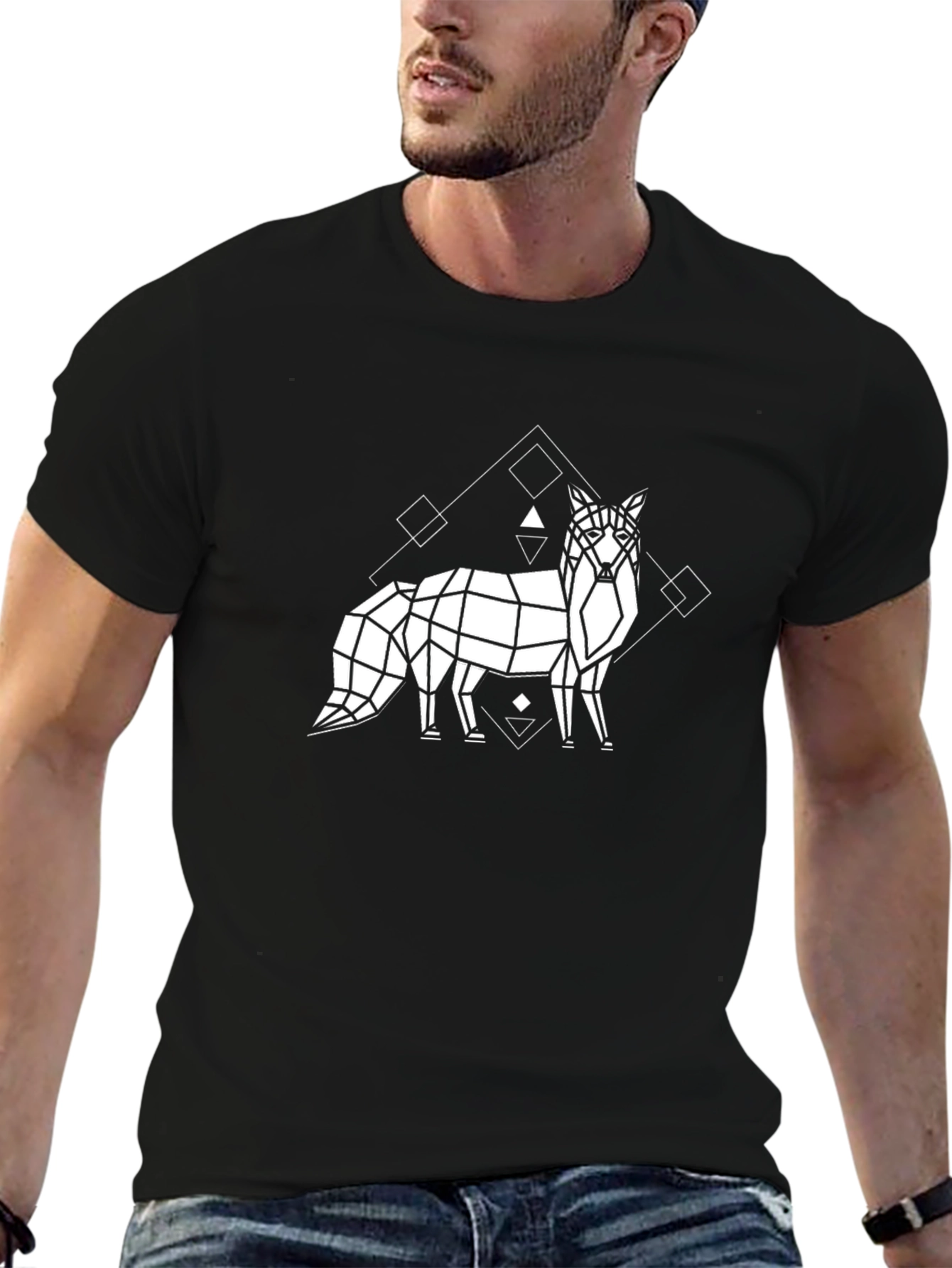 Black Geometric Fox Graphic Tee - Black view 6