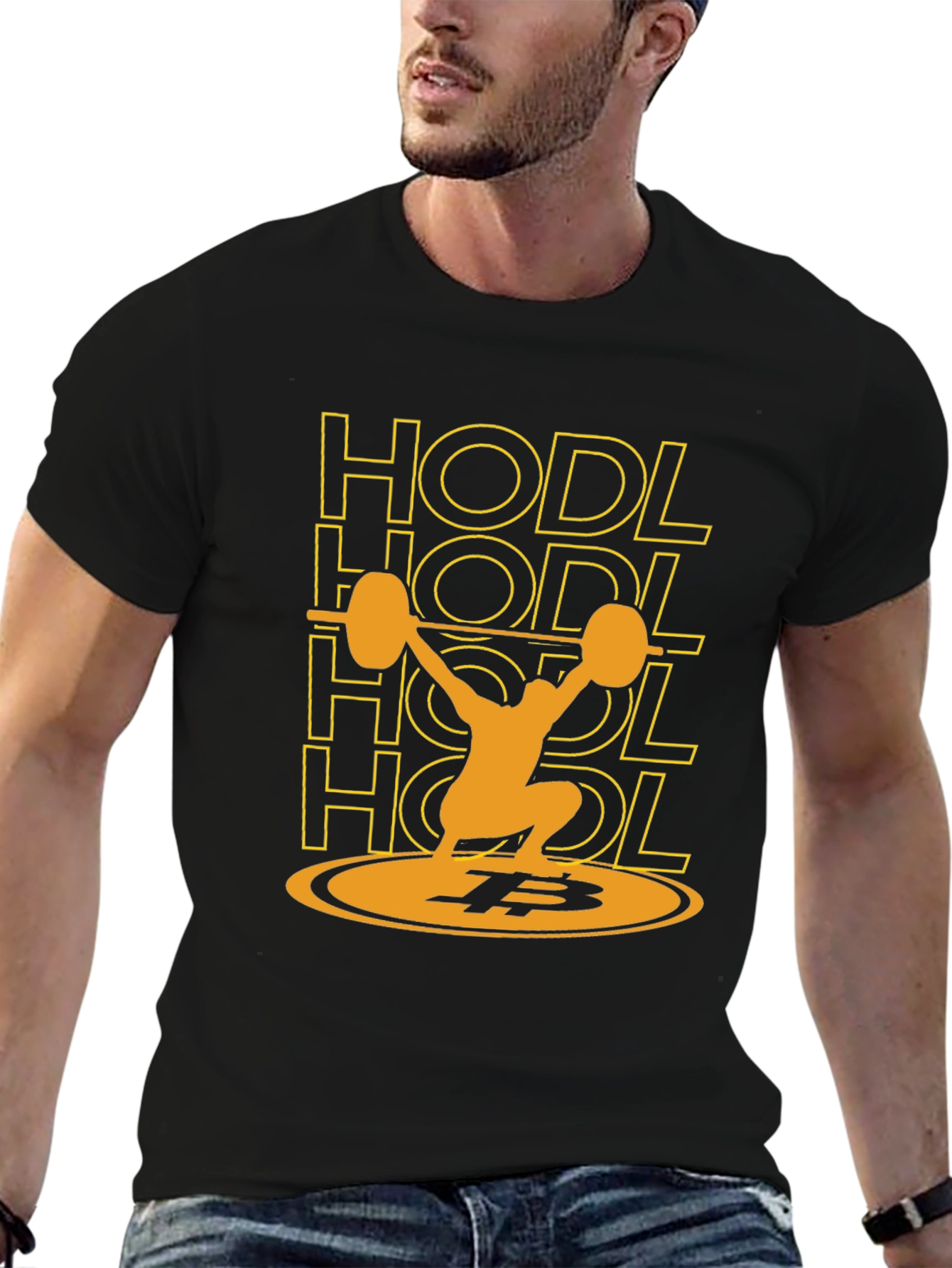Black HODL Bitcoin Weightlifting Black T-Shirt view 6