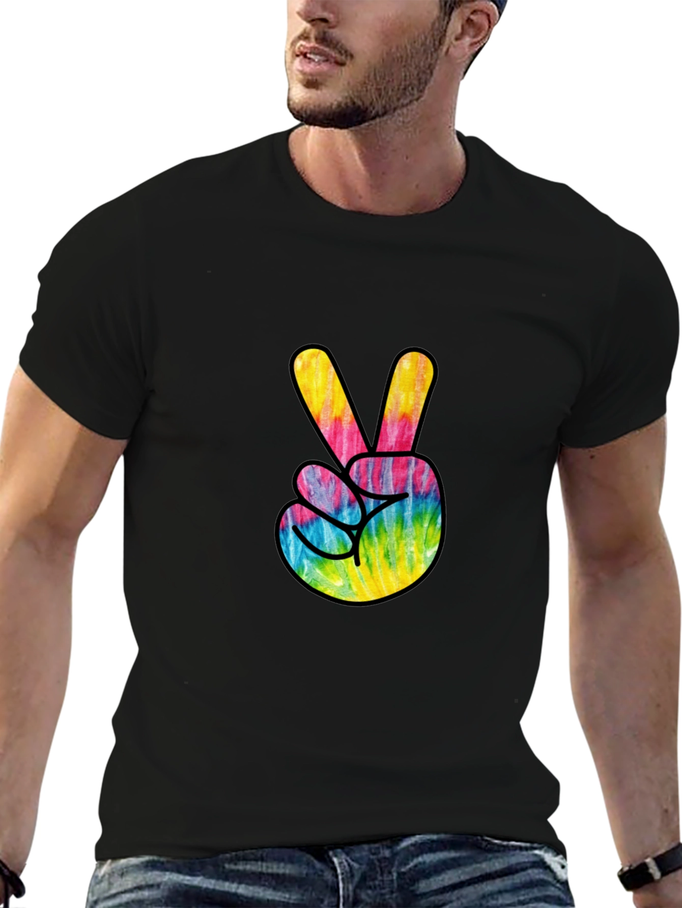 Black Tie Dye Peace Sign Graphic Tee - Casual Comfort view 6