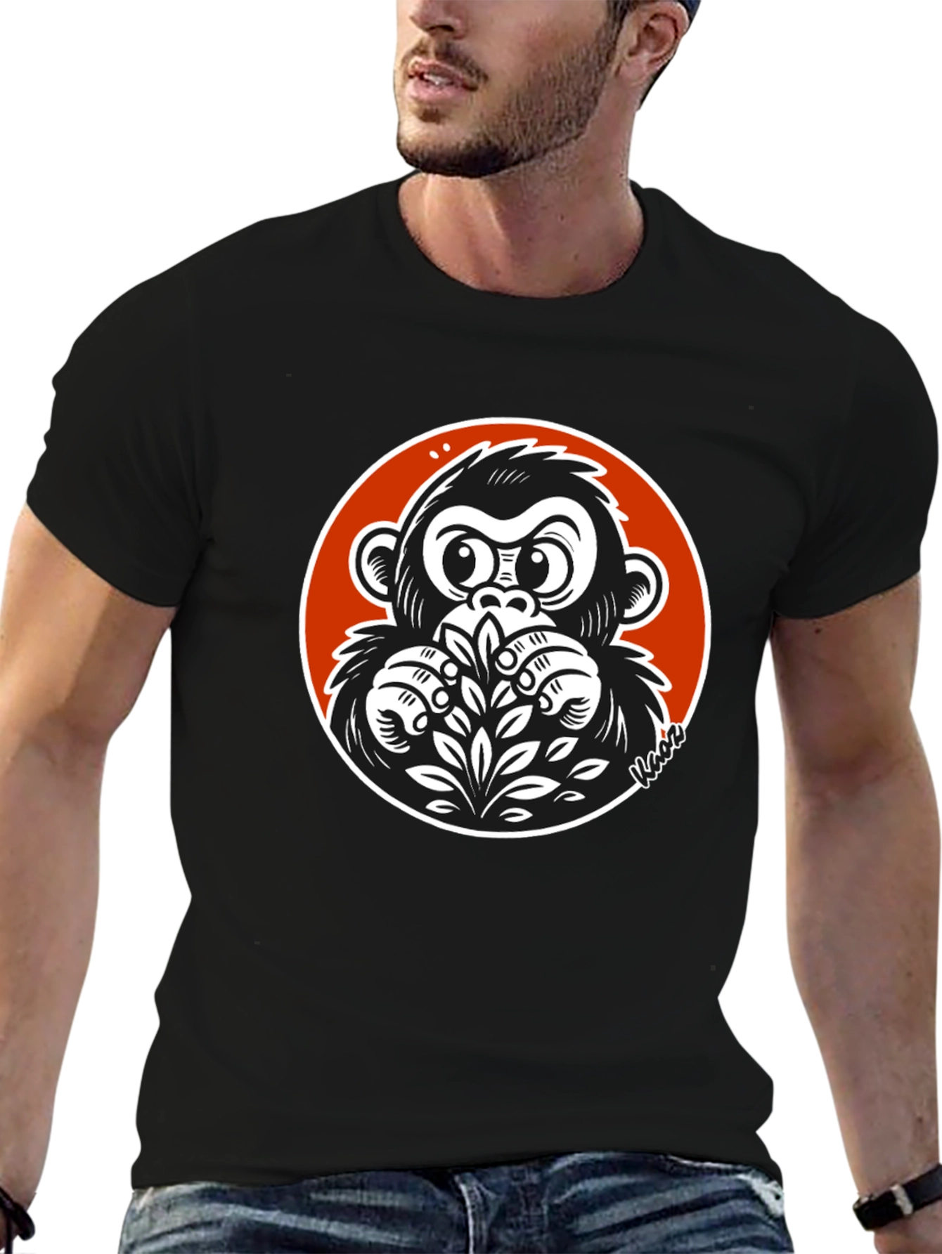 Black Cool Gorilla Graphic Tee - Black Cotton T-Shirt view 6