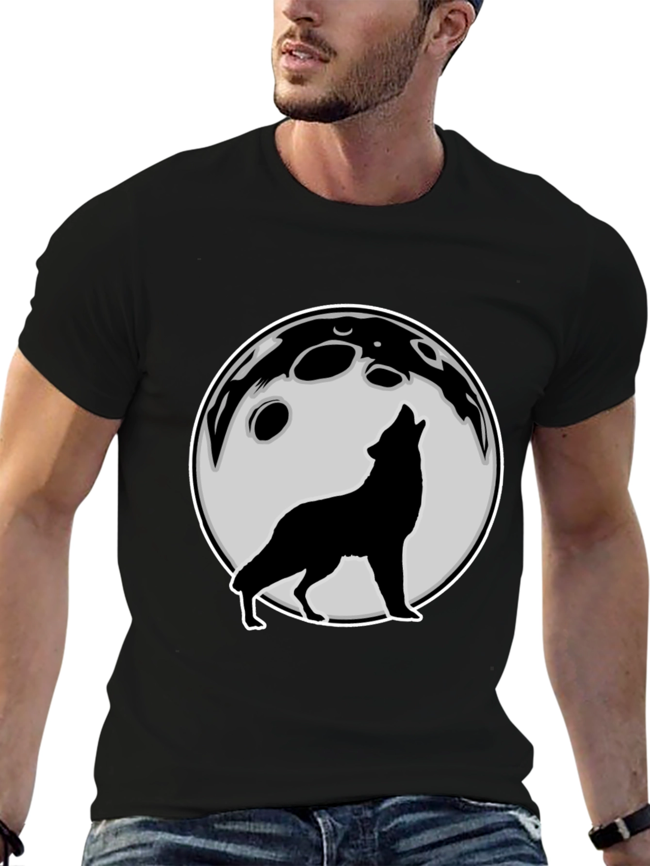 Black Wolf Howling at Moon Graphic Tee - Black view 6