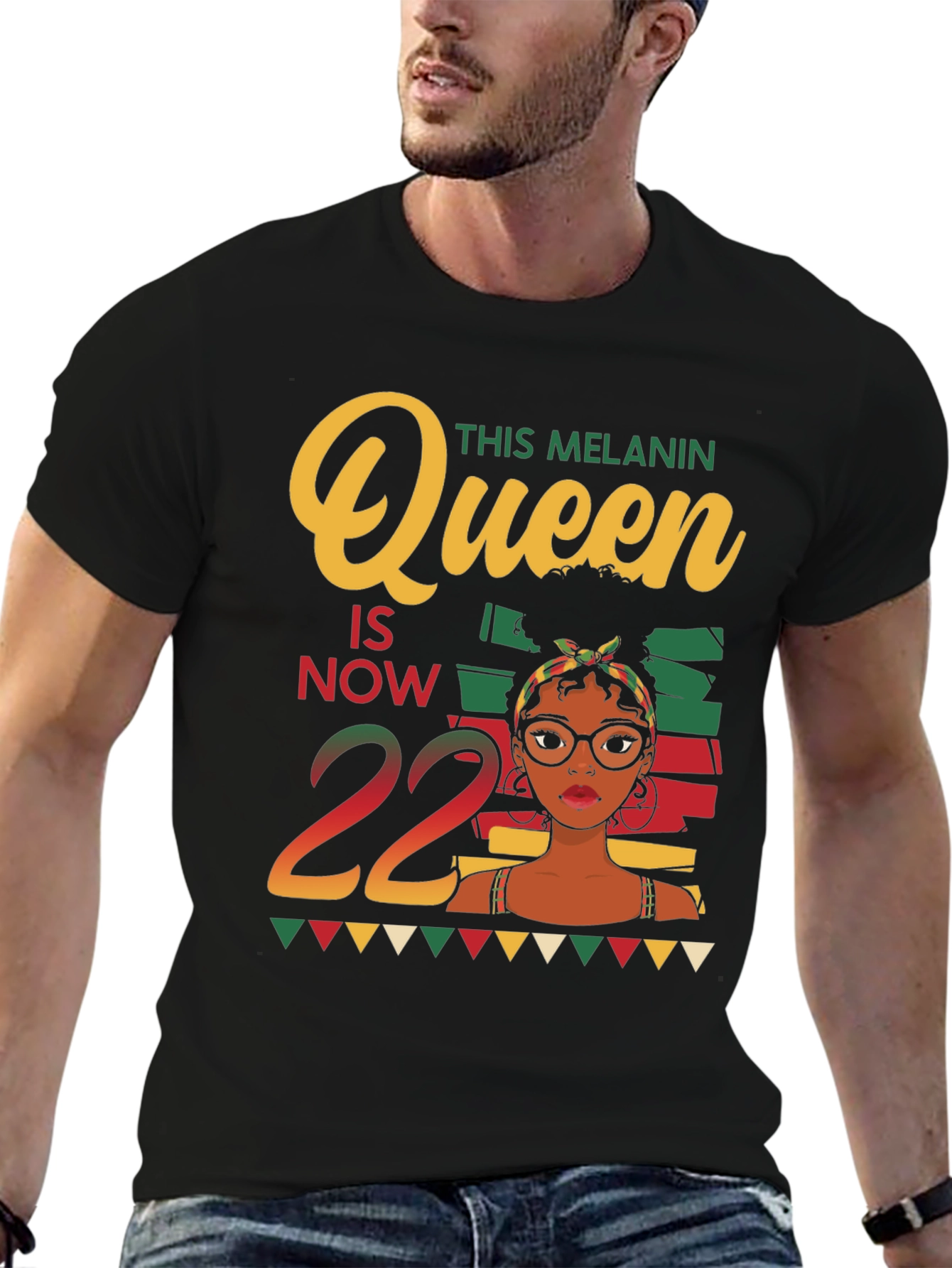 Black Melanin Queen 22nd Birthday Black T-Shirt view 6