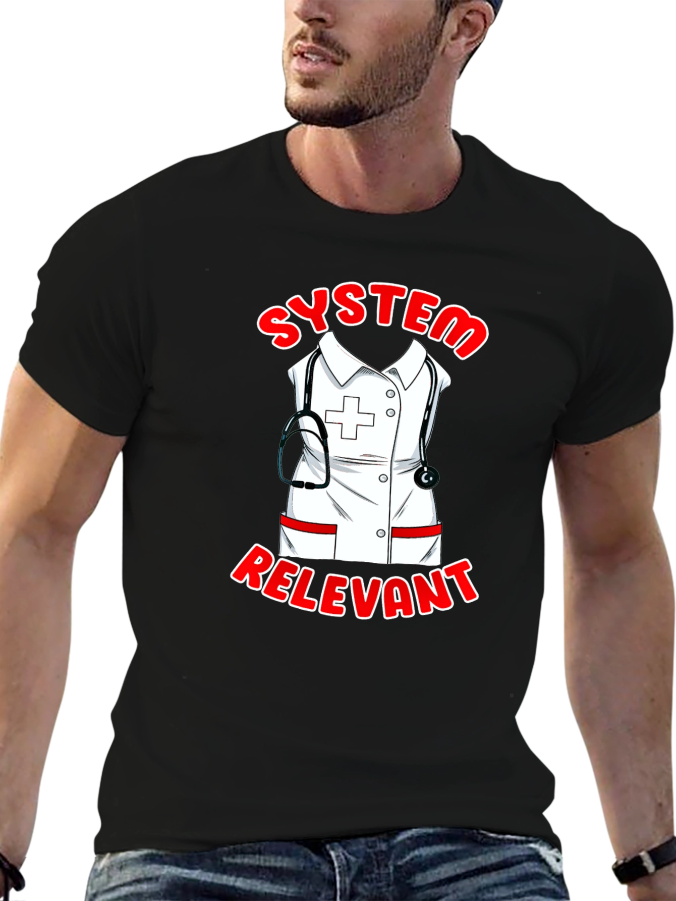 Black System Relevant Nurse T-Shirt - Black Cotton Tee view 6