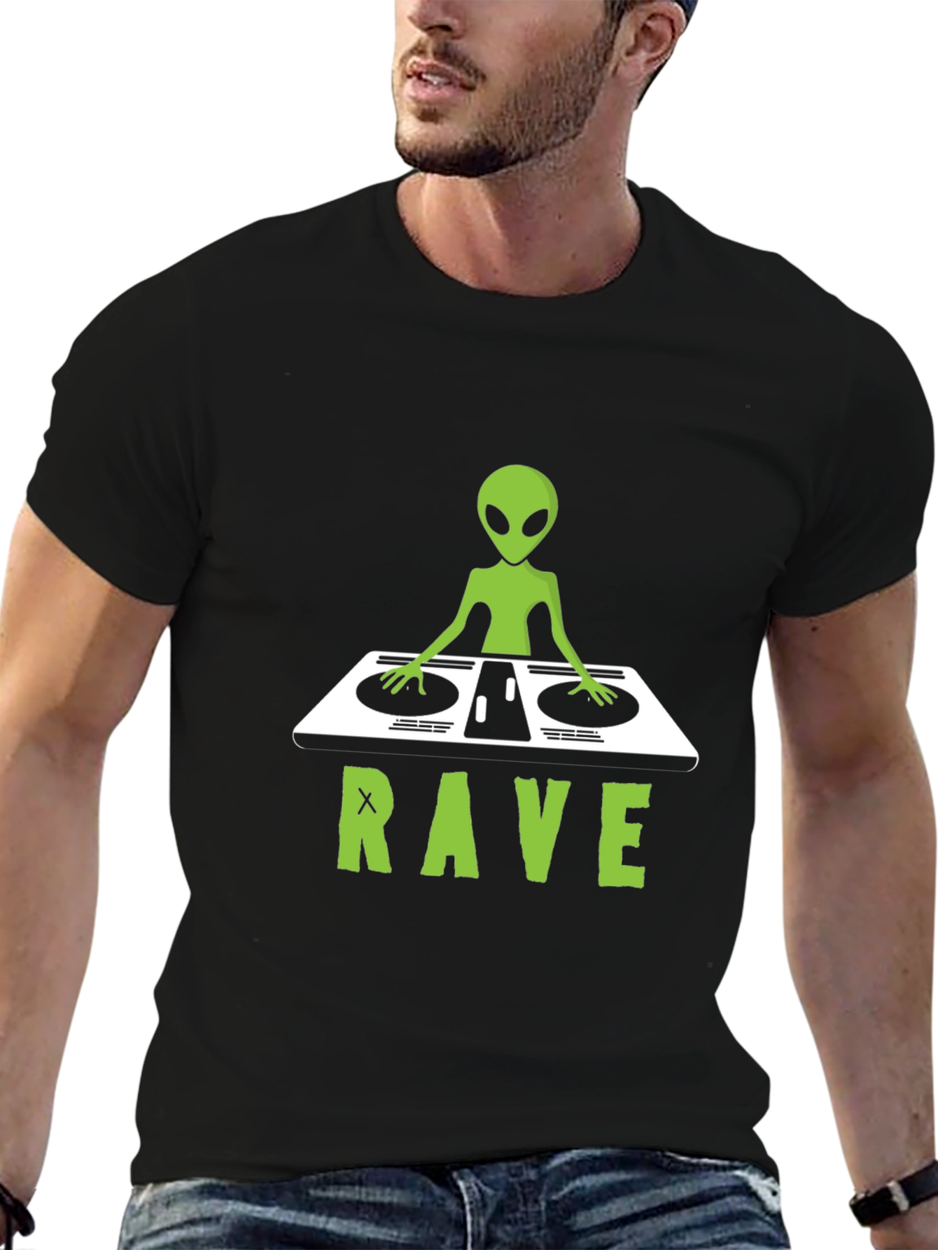 Black Alien DJ Rave T-Shirt - Unique Graphic Tee view 6