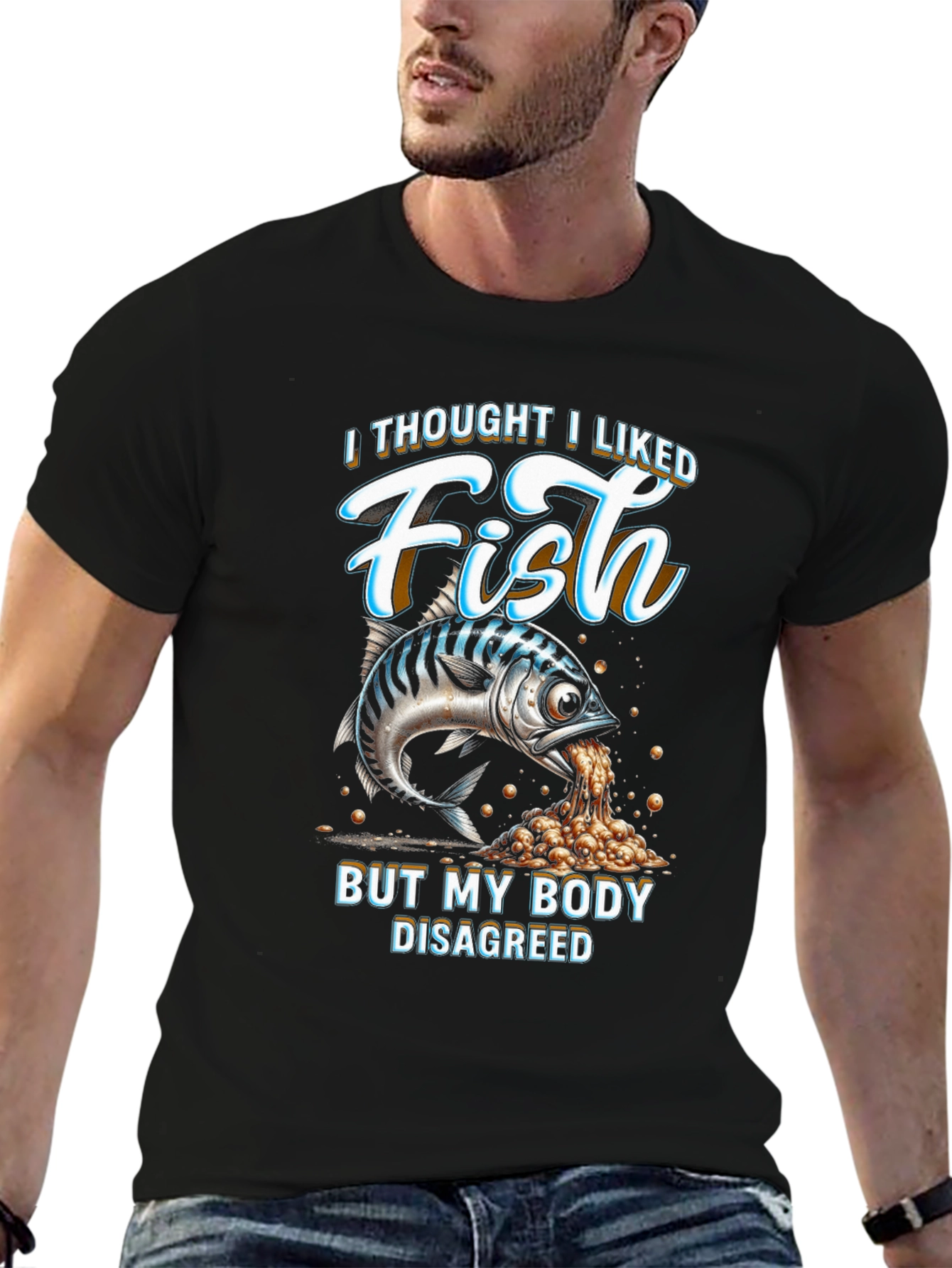 Black Funny 'I Thought I Liked Fish' Graphic Tee view 6