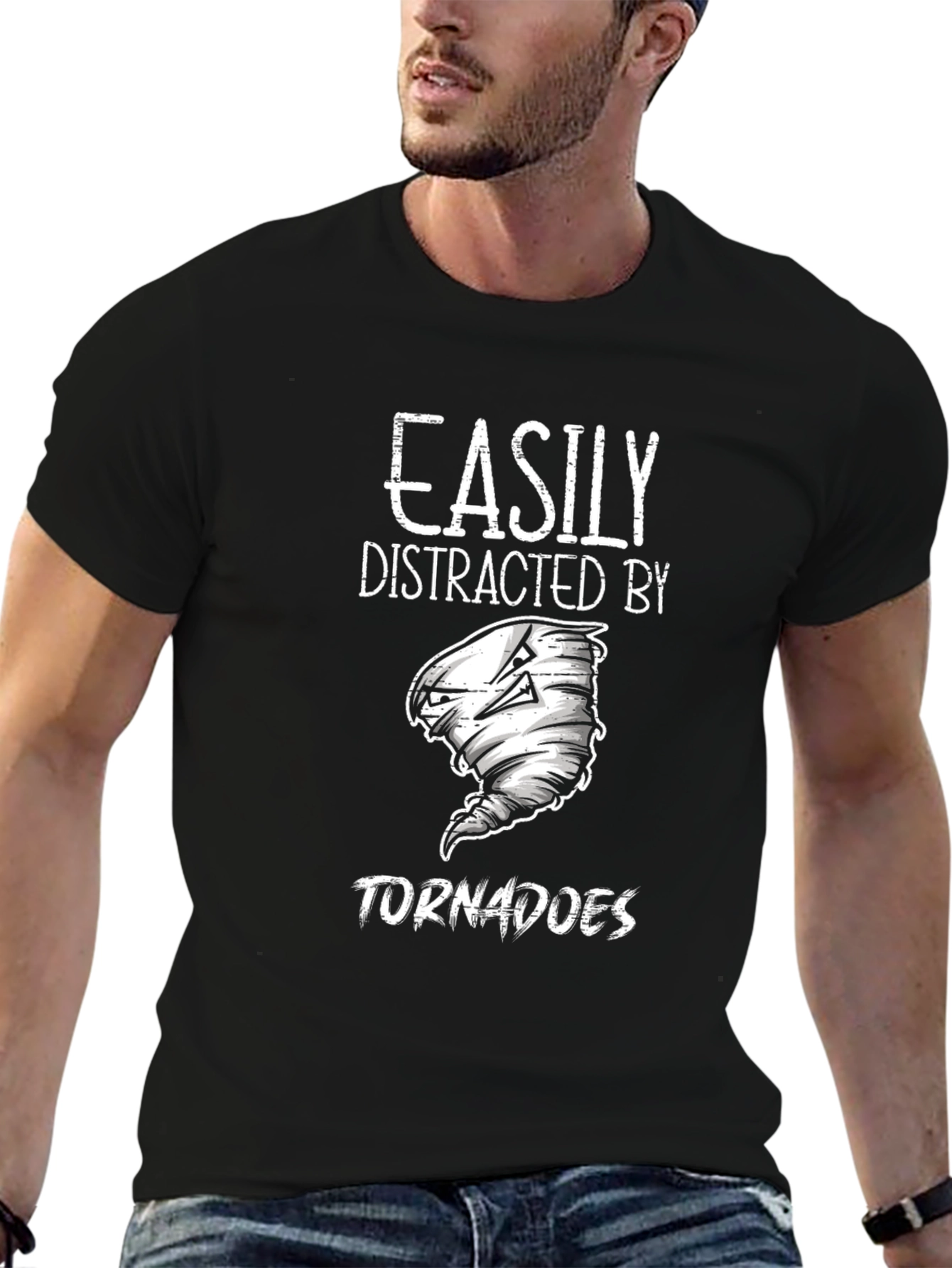Black Easily Distracted by Tornadoes T-Shirt view 6