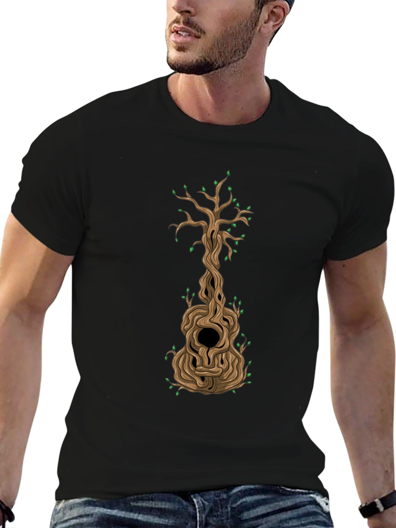 Black Guitar Tree Graphic T-Shirt - Unique Design view 6