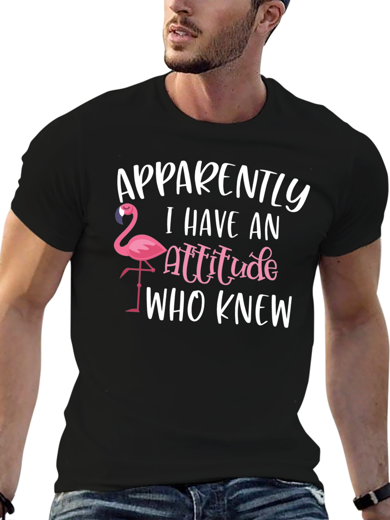 Black Funny Flamingo Attitude T-Shirt view 6