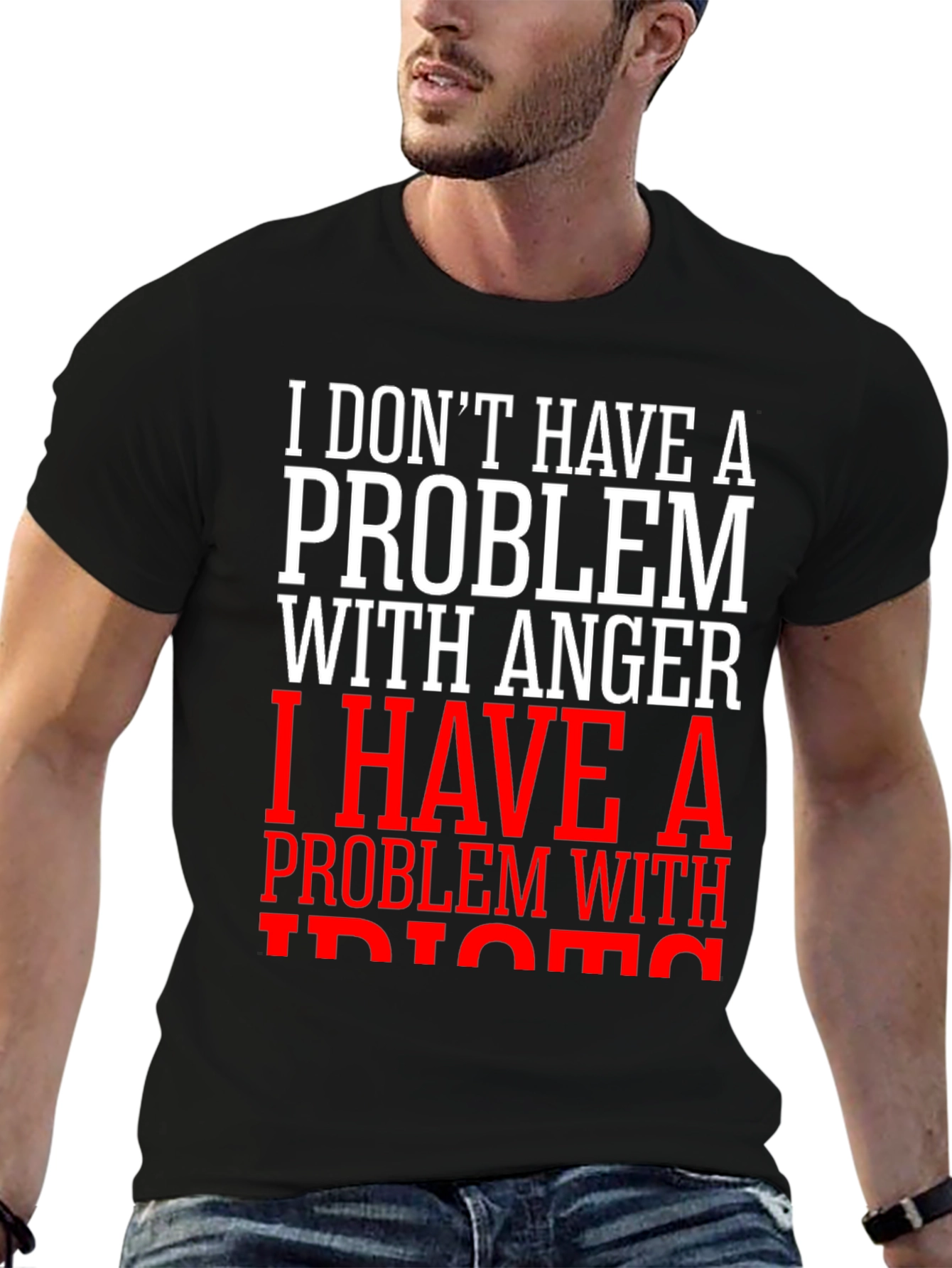 Black Funny Anger Problem Graphic T-Shirt view 6