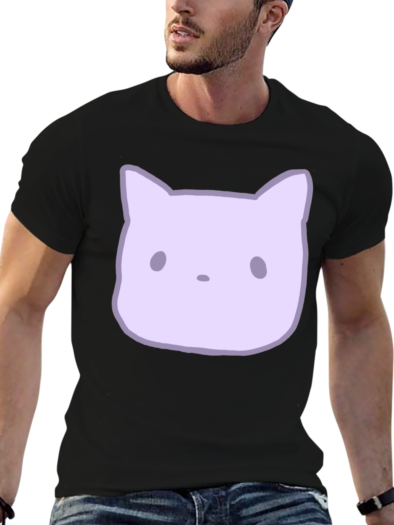 Black Cute Cartoon Cat Graphic Tee view 6