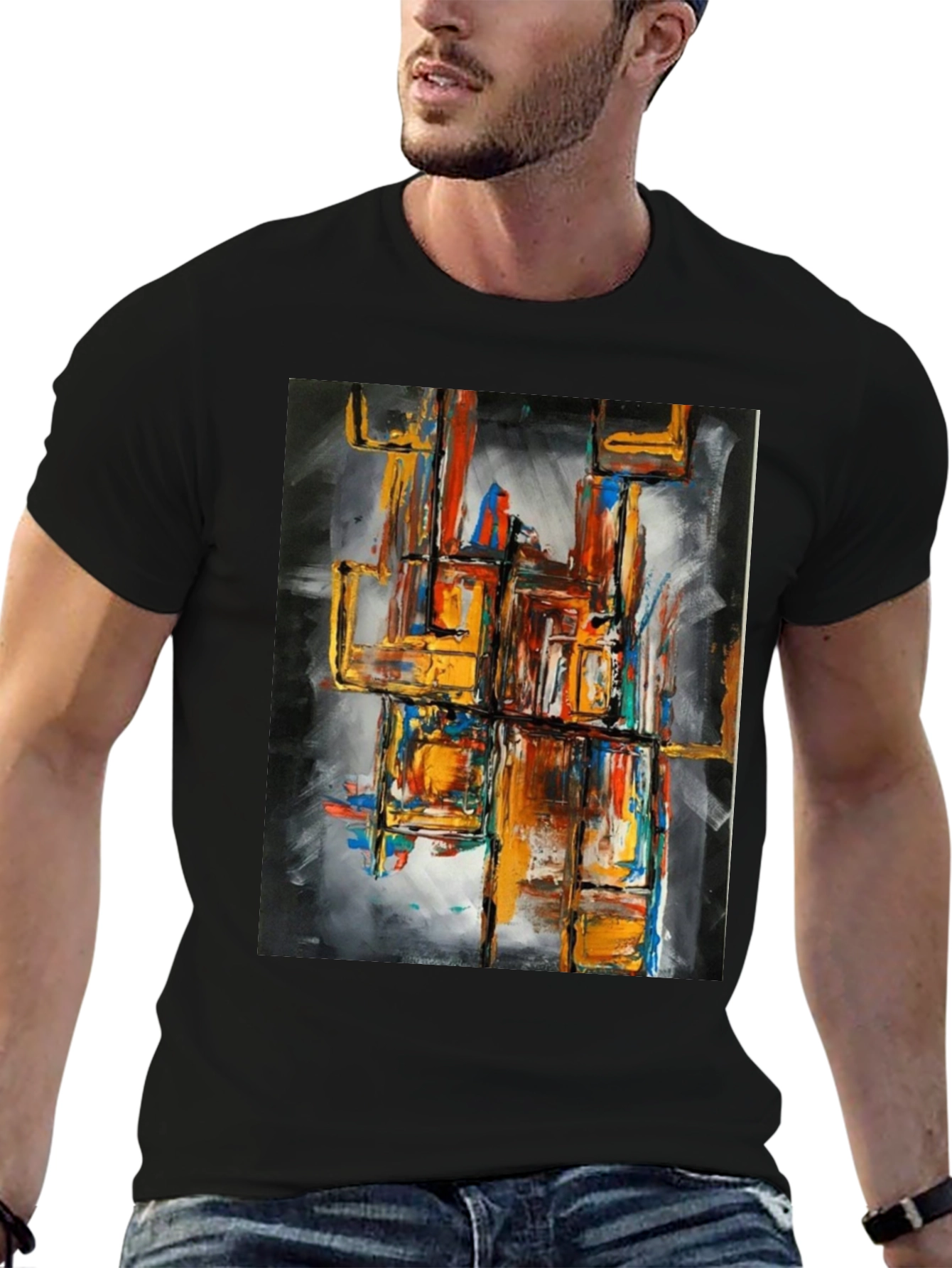 Black Abstract Art Men's Graphic Tee - Black view 6