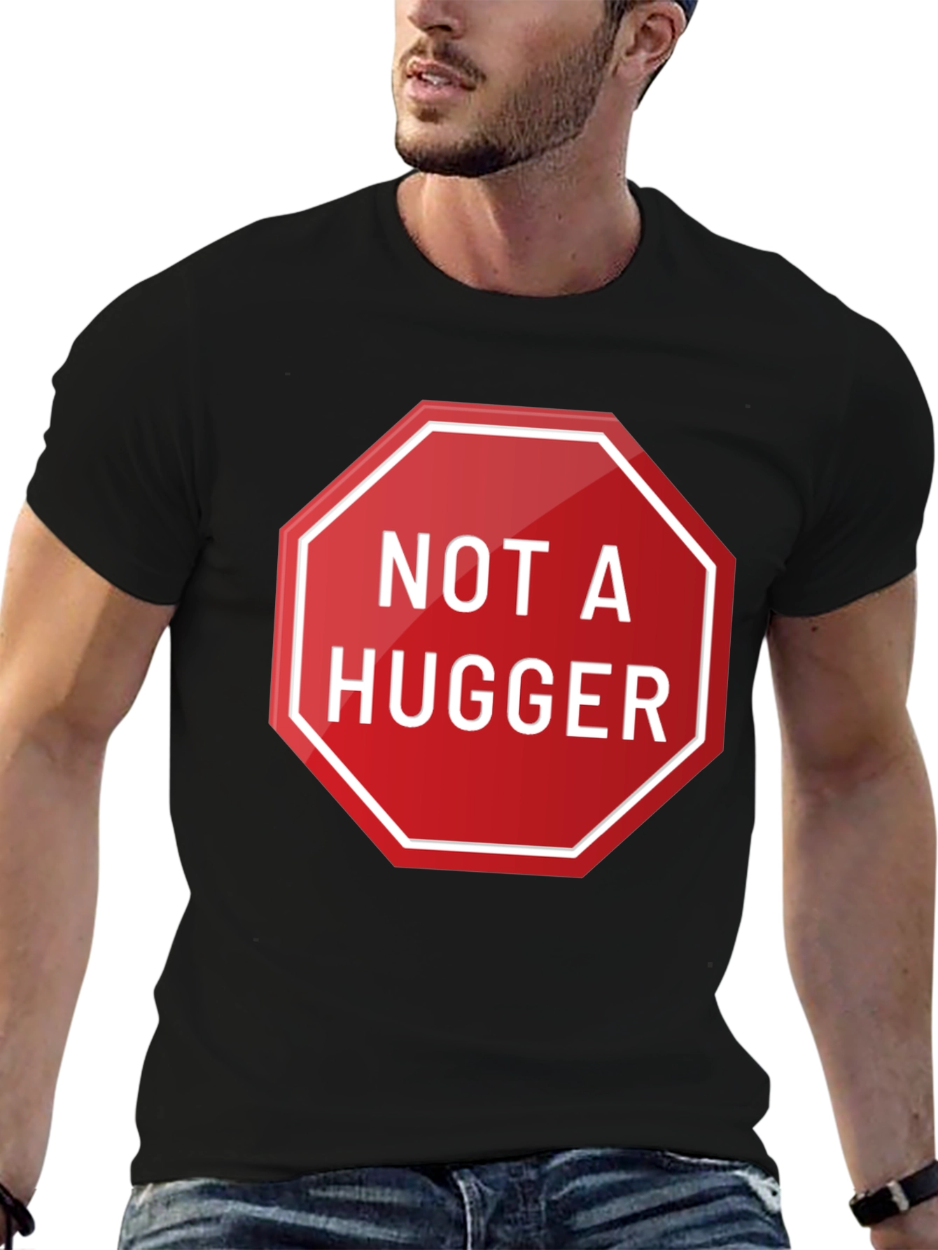 Black Not A Hugger Graphic T-Shirt - Funny Slogan Tee view 6