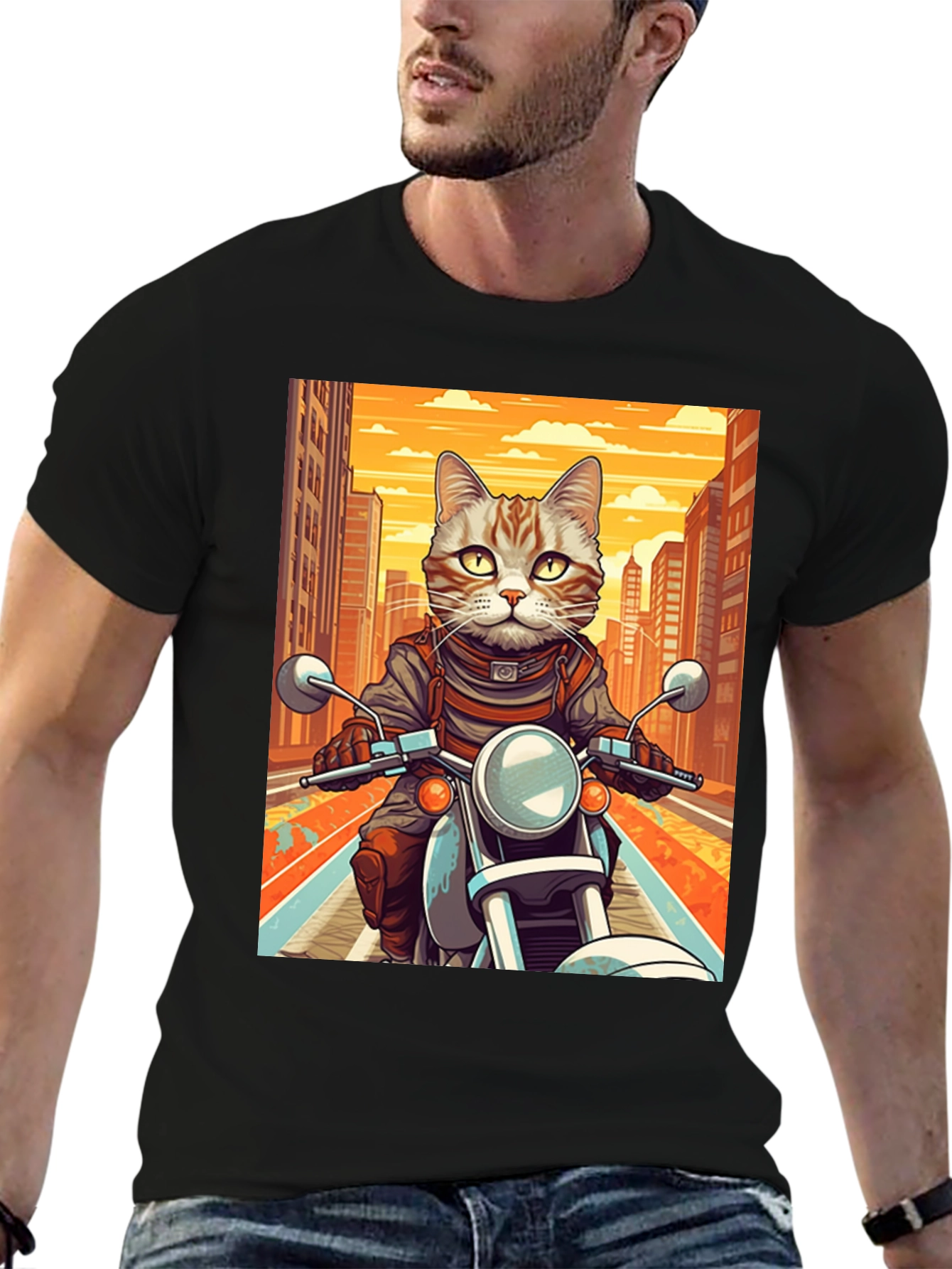Black Cat on Motorcycle Graphic Tee view 6