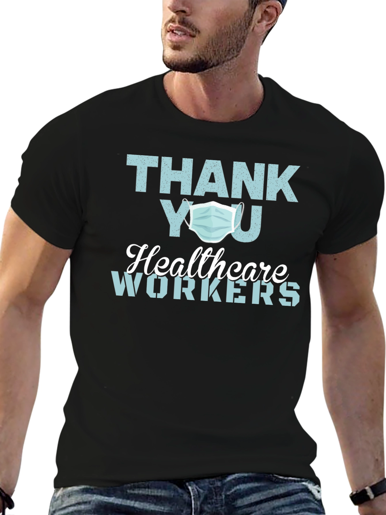 Black Thank You Healthcare Workers T-Shirt view 6