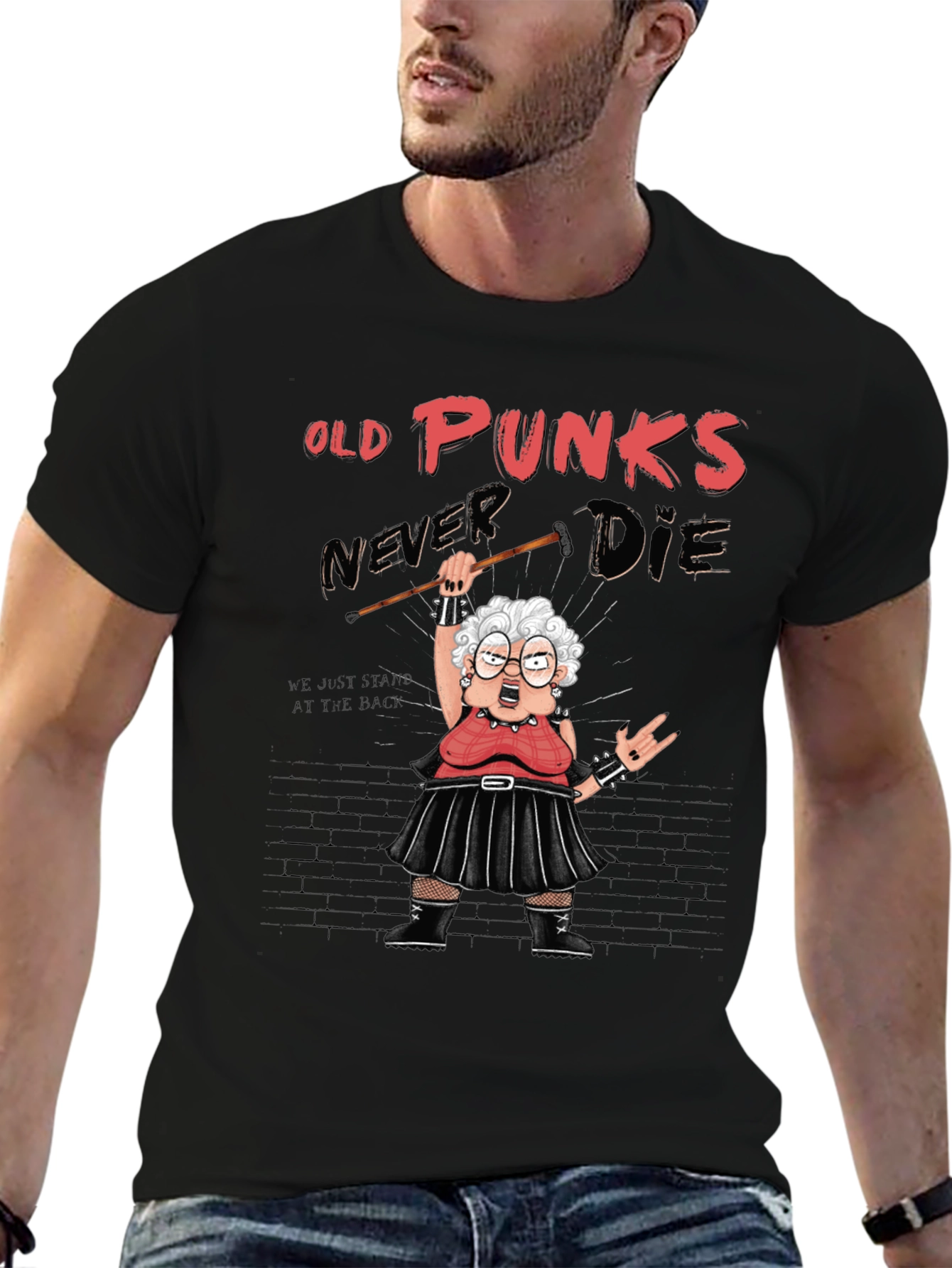 Black Old Punks Never Die Graphic T-Shirt view 6