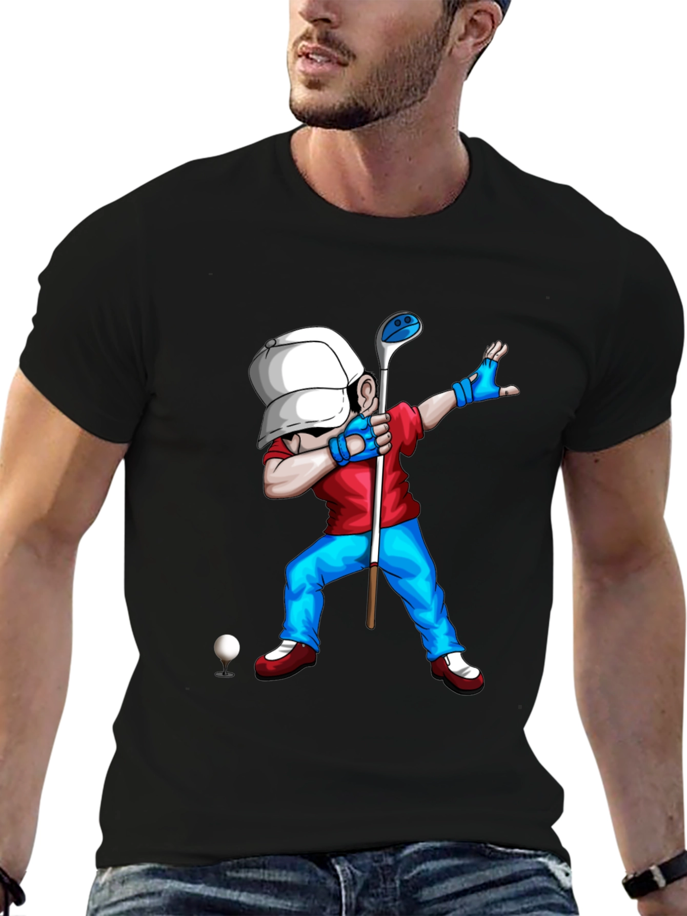 Black Golf Dabbing Cartoon Graphic Tee view 6