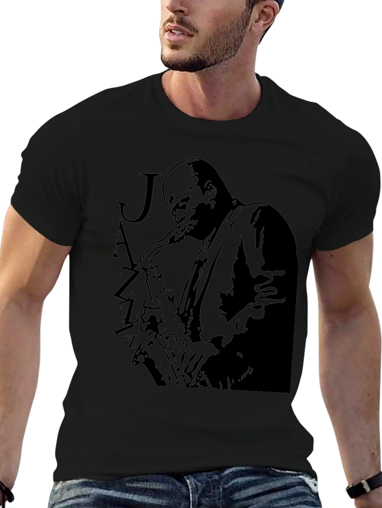 Black Jazz Saxophone Player Graphic T-Shirt view 6