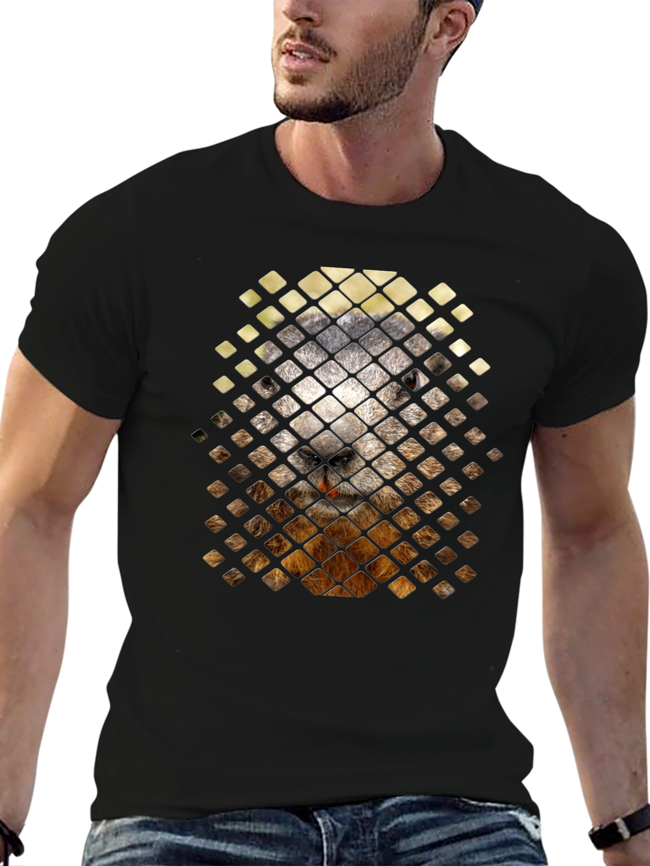 Black Groundhog Grid Tee - Unique Animal Graphic T-Shirt view 6