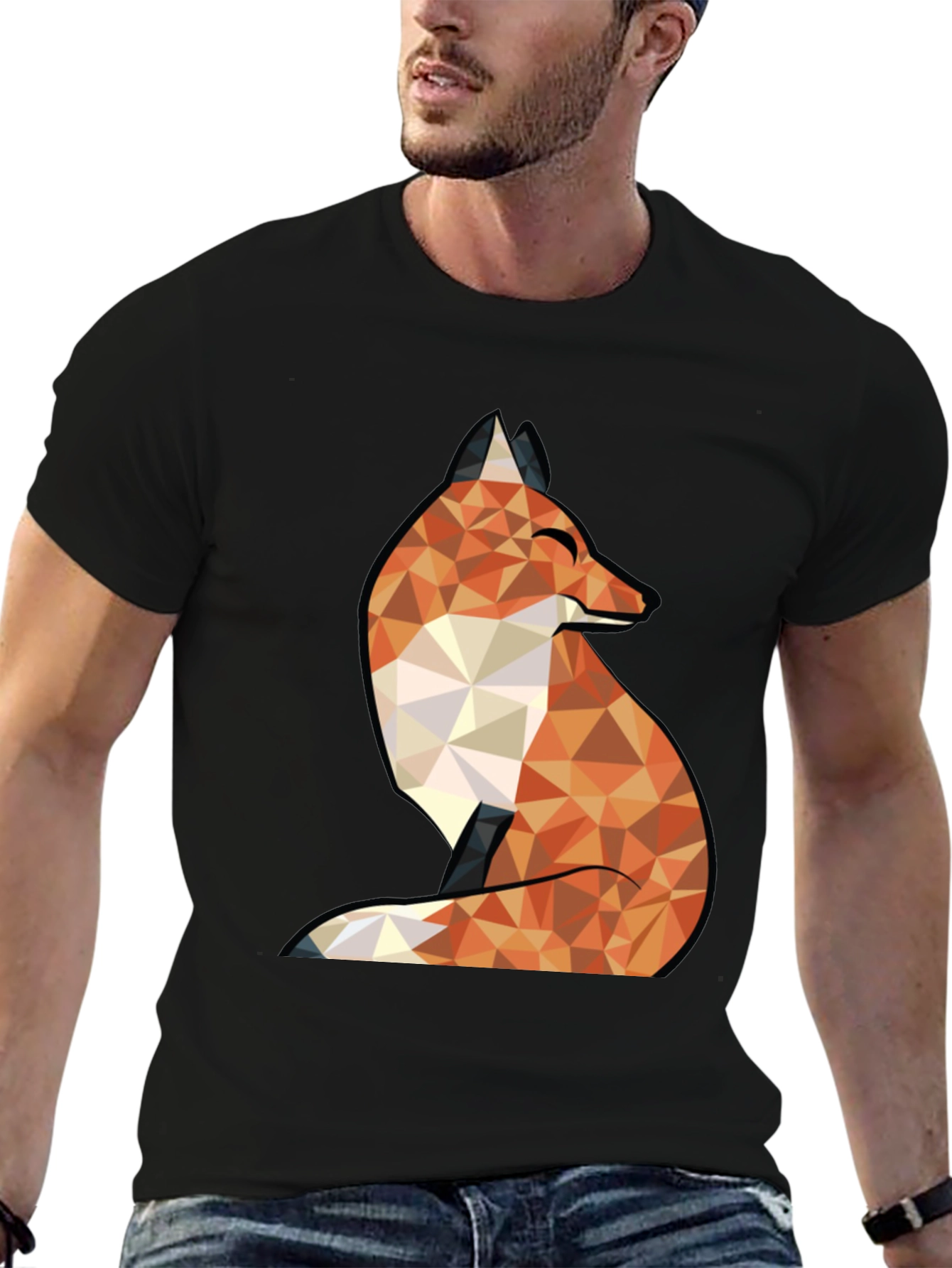 Black Geometric Fox Graphic Tee - Stylish & Unique Design view 6