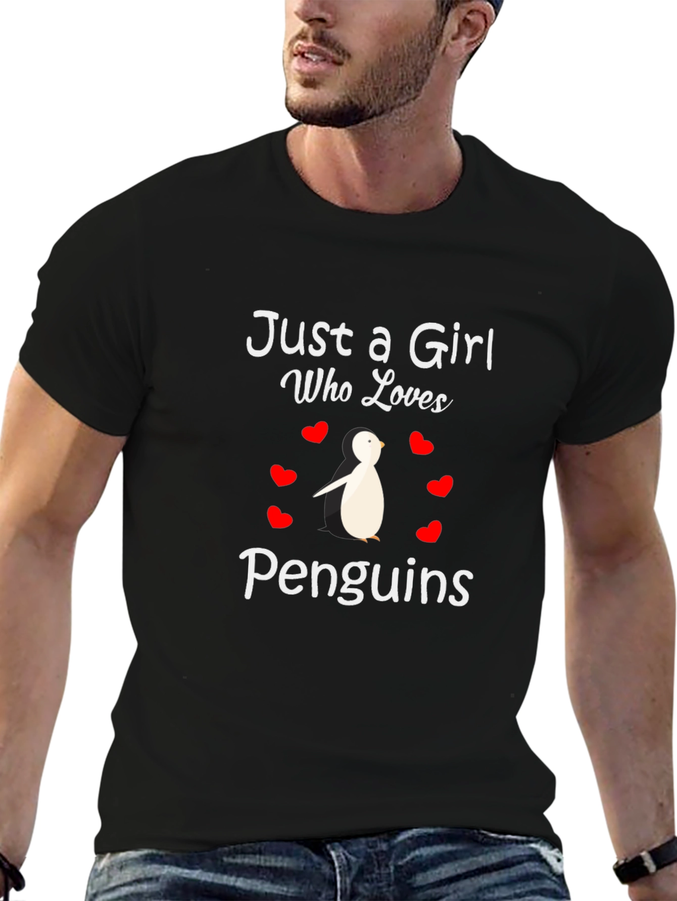 Black Just a Girl Who Loves Penguins T-Shirt view 6