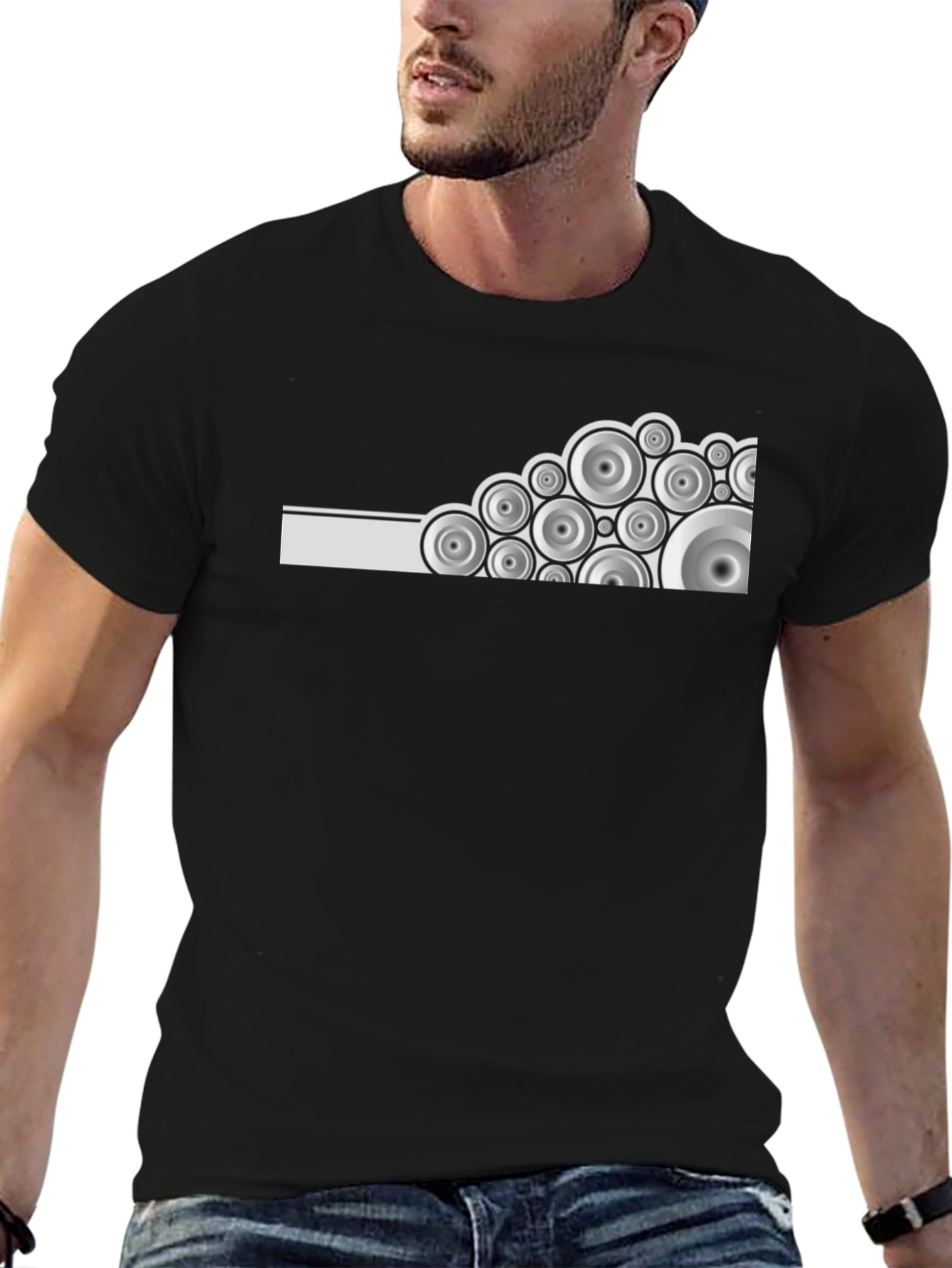Black Modern Geometric Circles Black T-Shirt view 6