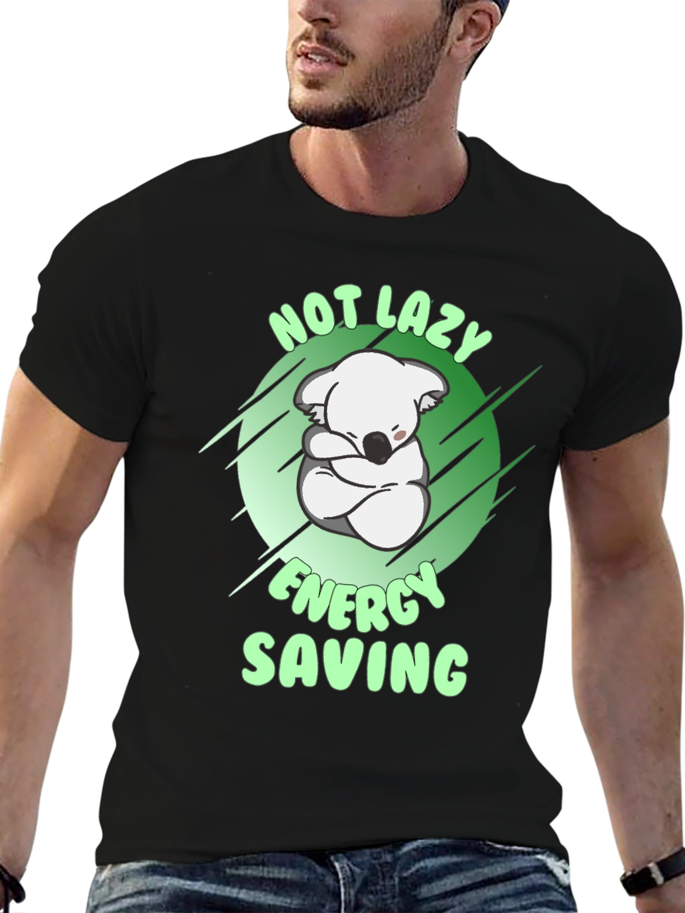 Black Not Lazy Energy Saving Koala T-Shirt view 6